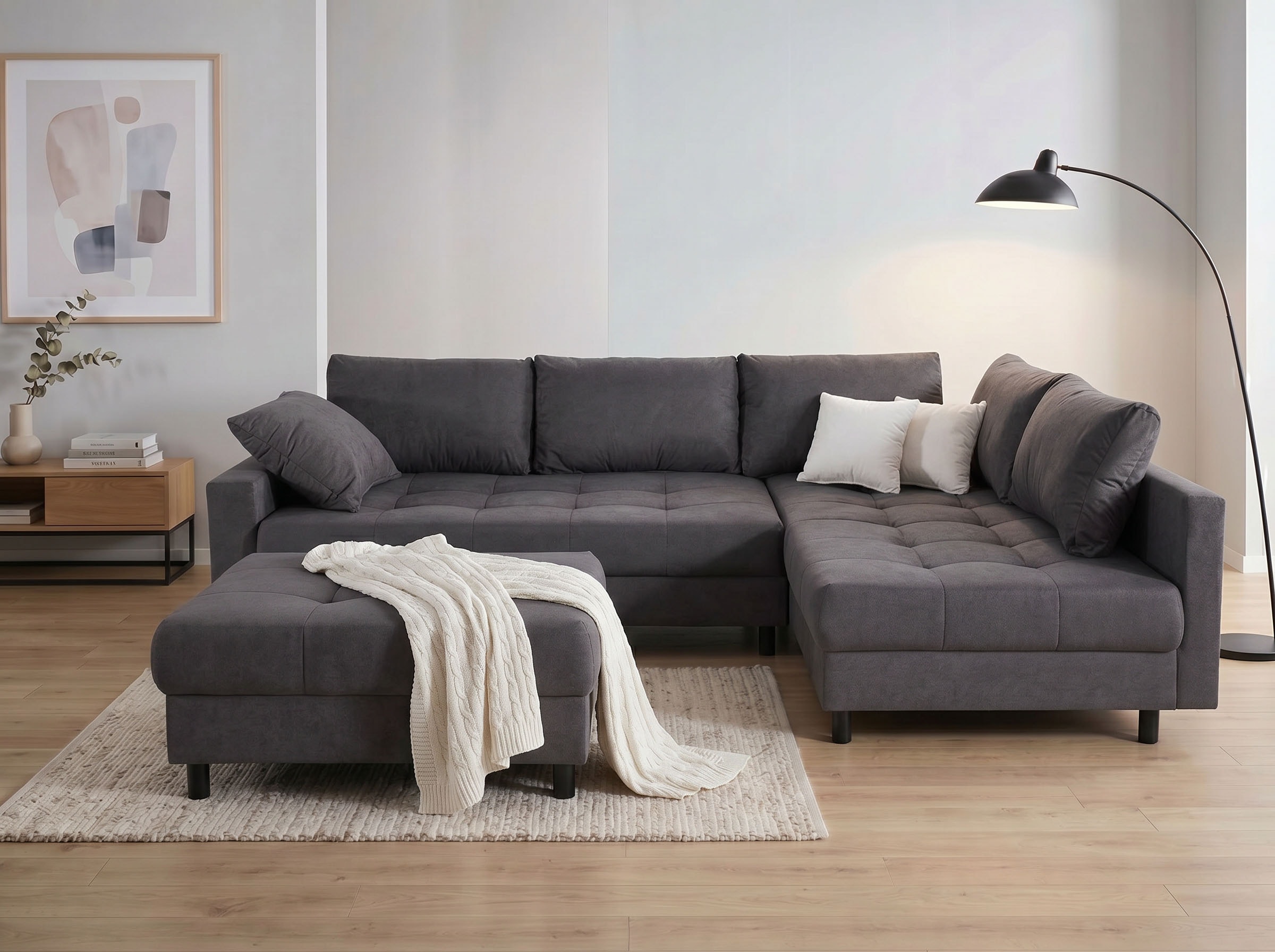 COLLECTION AB Canapé d'angle »Toni L-Form 274 cm« Set : canapé & pouf, 2 coussins décoratifs, ressorts Bonell
