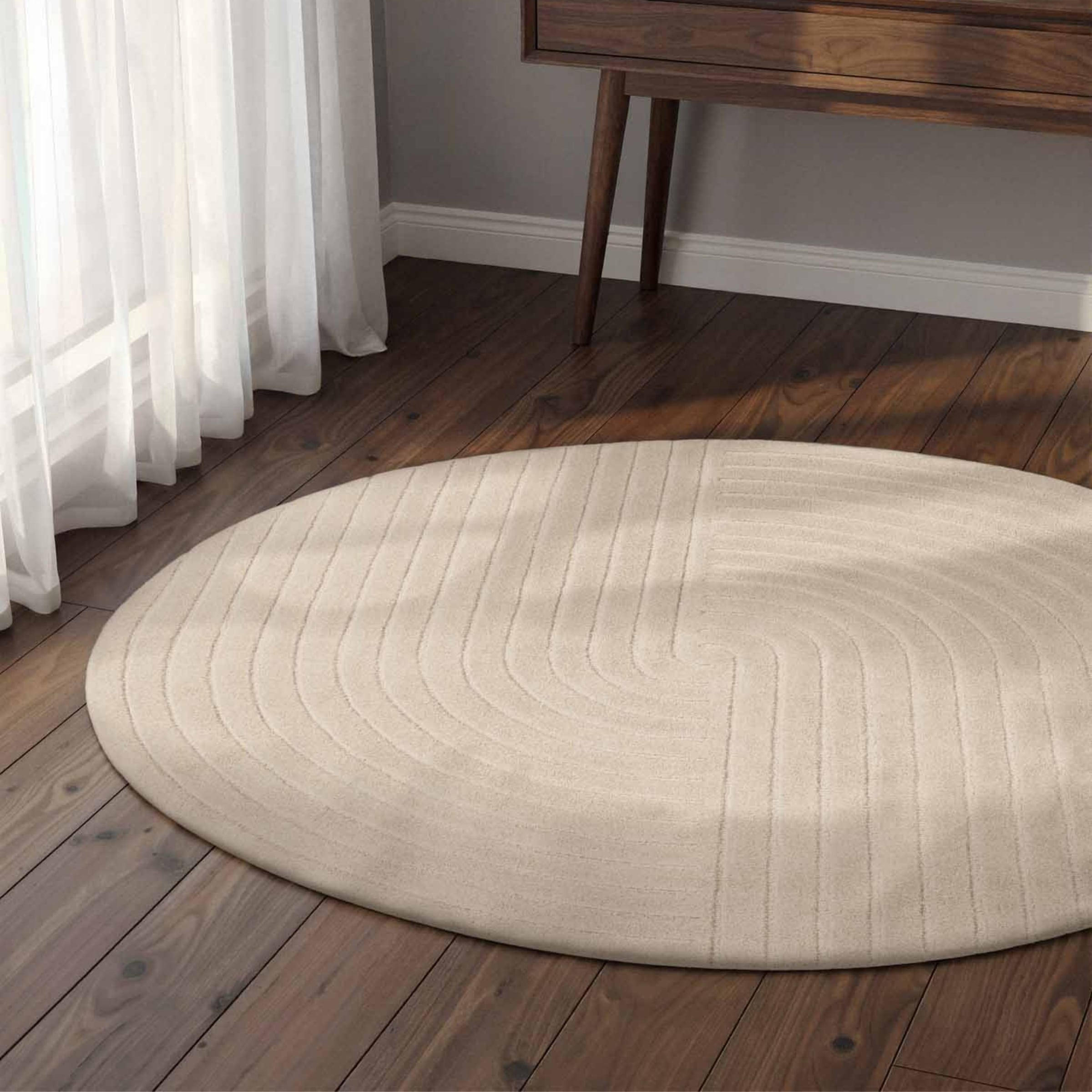 vikosa Tapis en laine »Arcura« Rond 15 mm Höhe Wolle Handgemacht, Hoch-Tief-Effekt, Geometrisches Linien Wellendesign