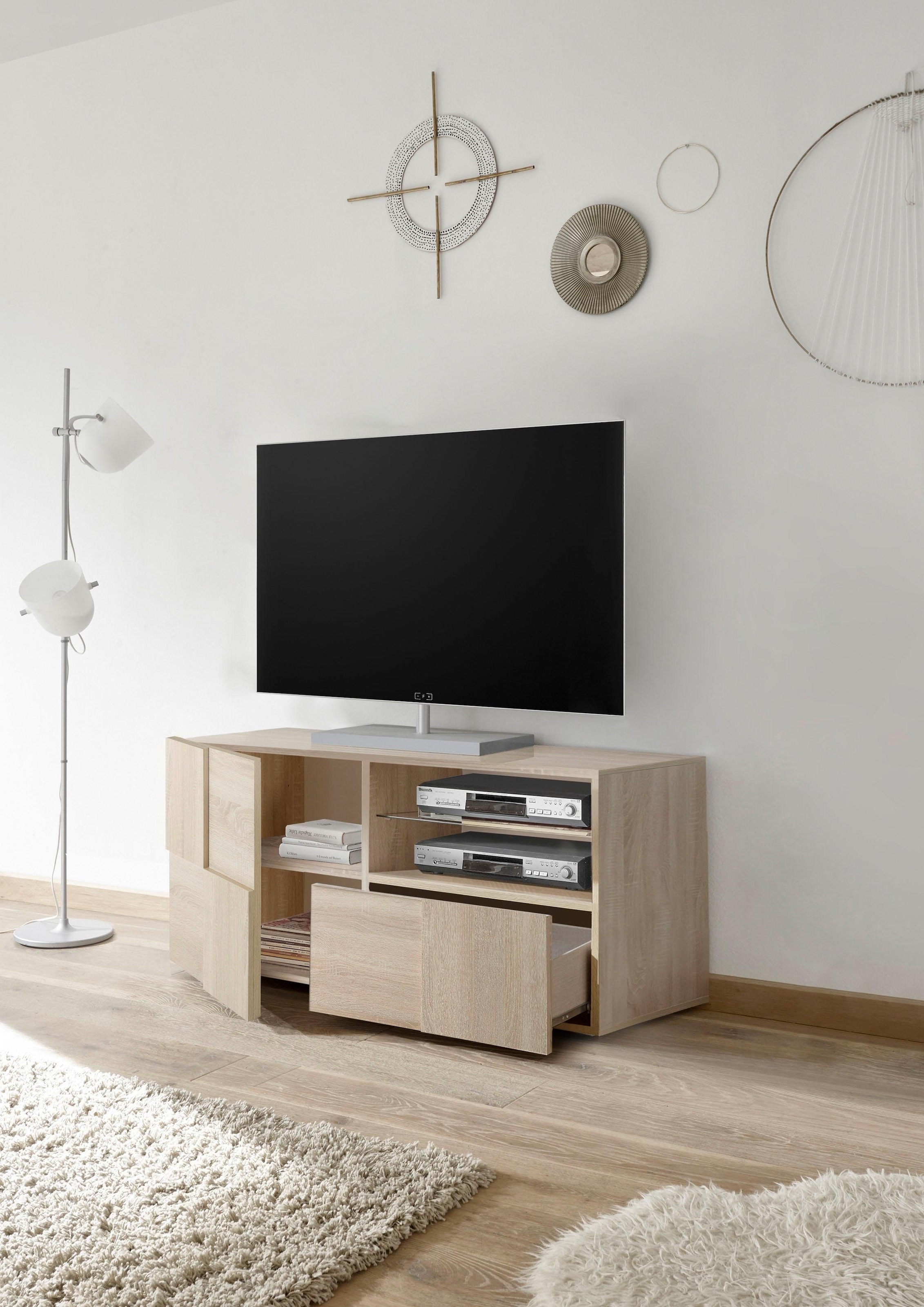 Home affaire Table basse »Dama Breite 121 cm, TV-Board 1 Tür, 1 Schubkasten, TV-Schrank« Front in 3D-Optik, grifflos, verschiedene Farben