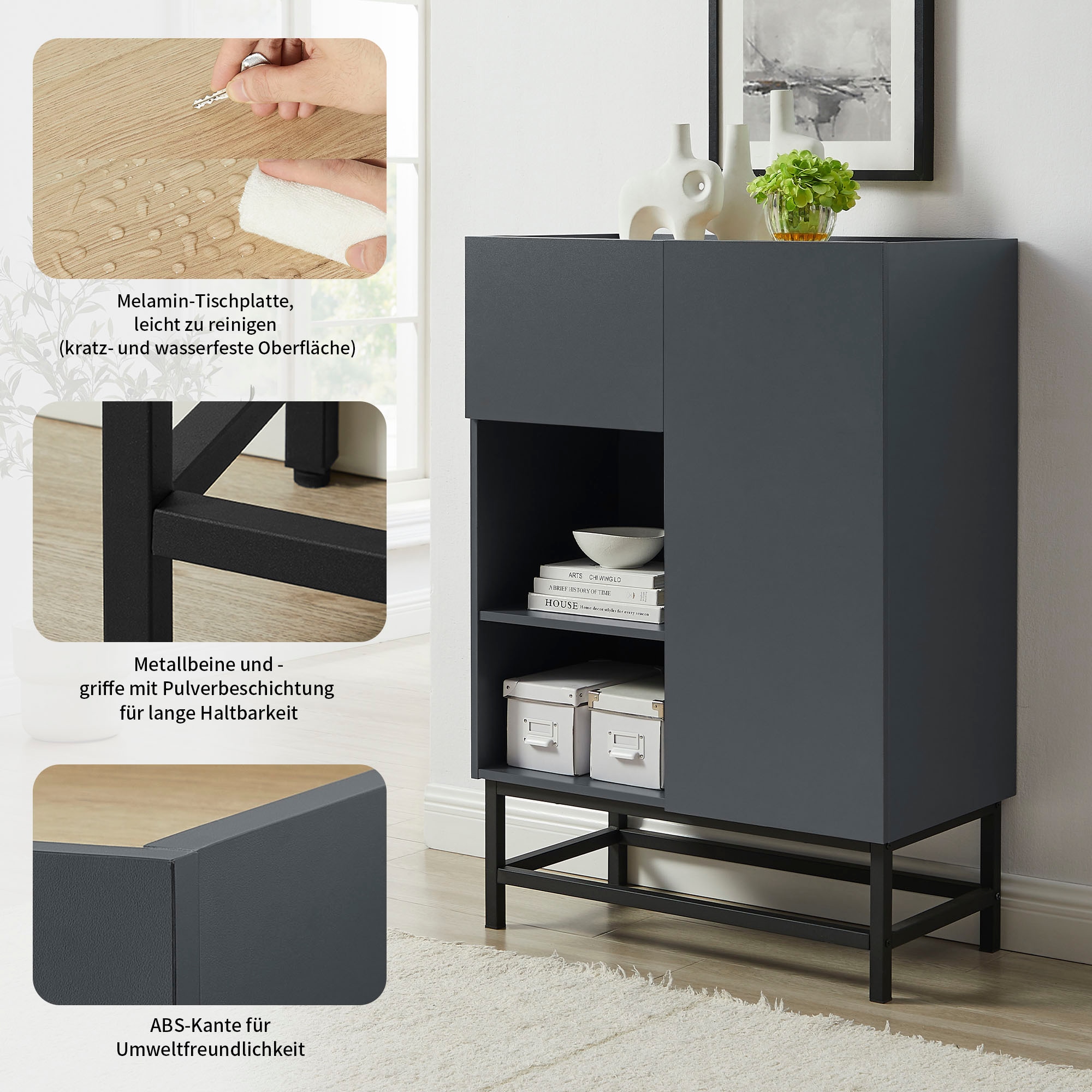 GOODproduct Highboard »Azly« pflegeleichte Melaminoberfläche, robustes Metallgestell, ABS-Kanten