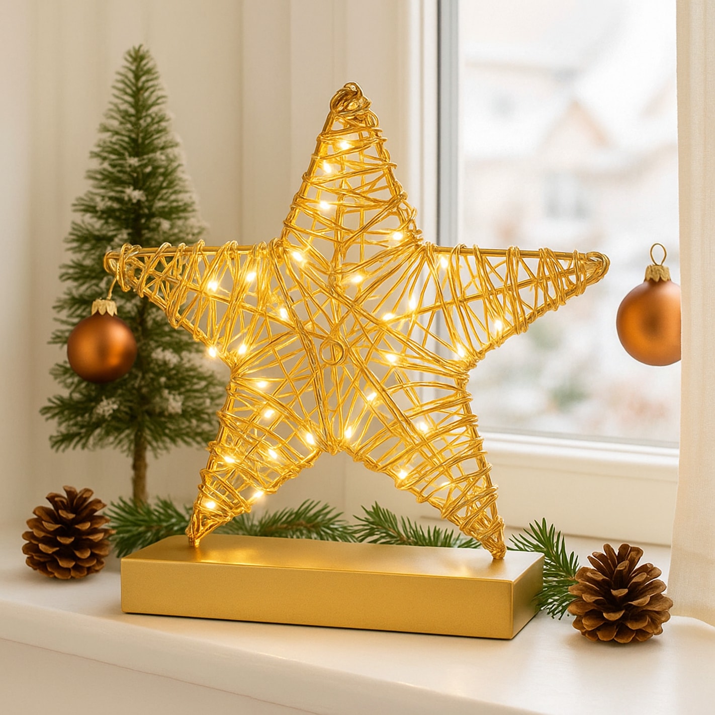 I.GE.A. LED-Dekofigur »LED-Dekoobjekt Stern« Metall Gold warmweiss Timer Batteriebetrieb Weihnachtsdeko Figur