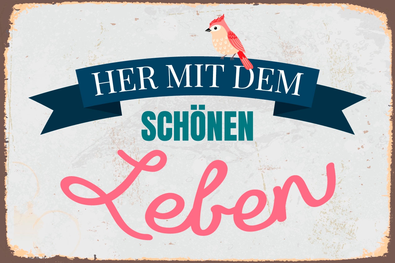 queence Metallbild »Schönes Leben« Schriftzug | Schriftzüge | Sprüche | Sprüche & Texte 1 Stk. tlg. Stahlschilder