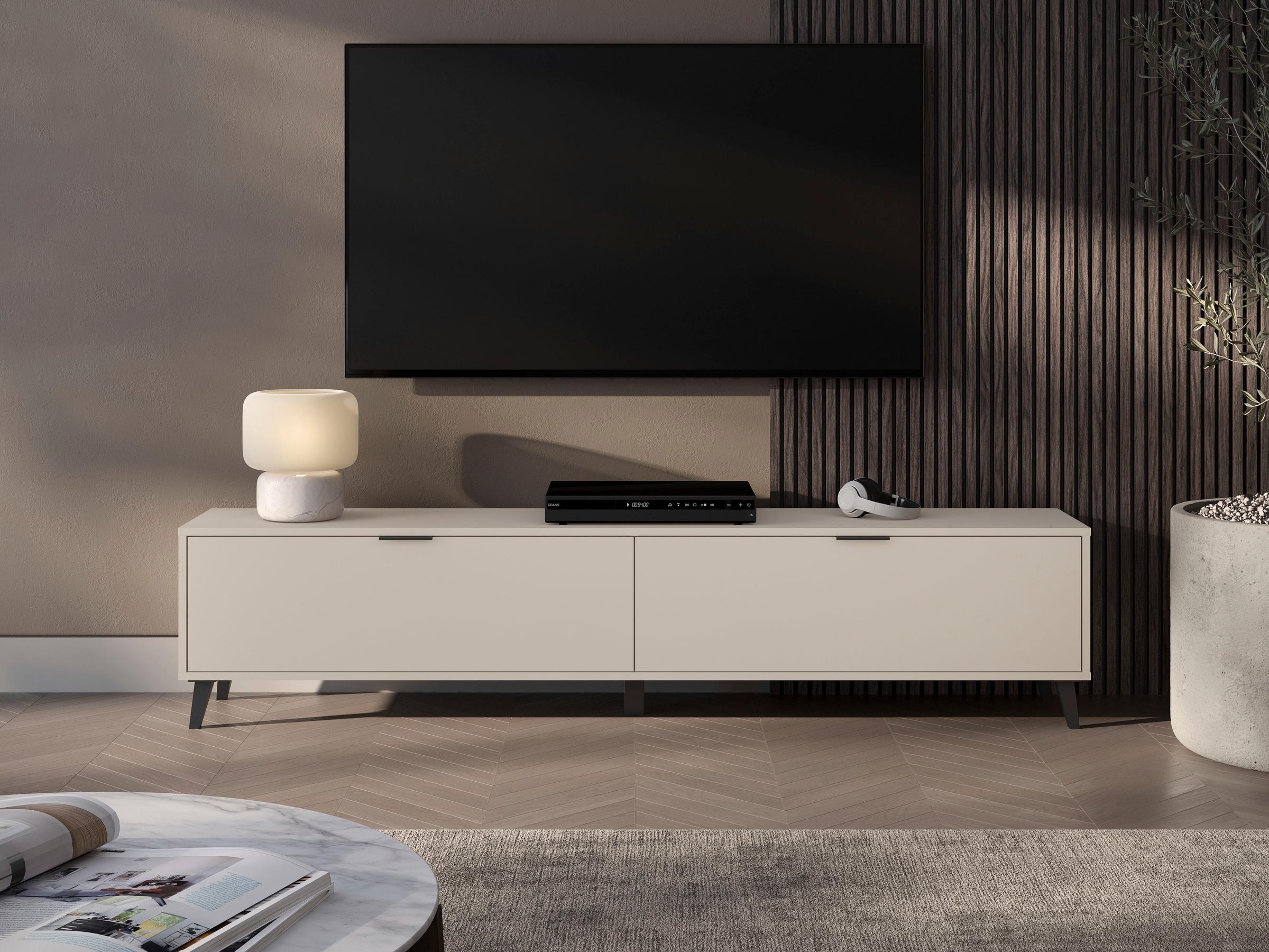 GOODproduct Lowboard »Oslo, B/H/T: 180/40/33 cm« 2 Klappen, schwarze Metallgriffe, schwarze Füsse