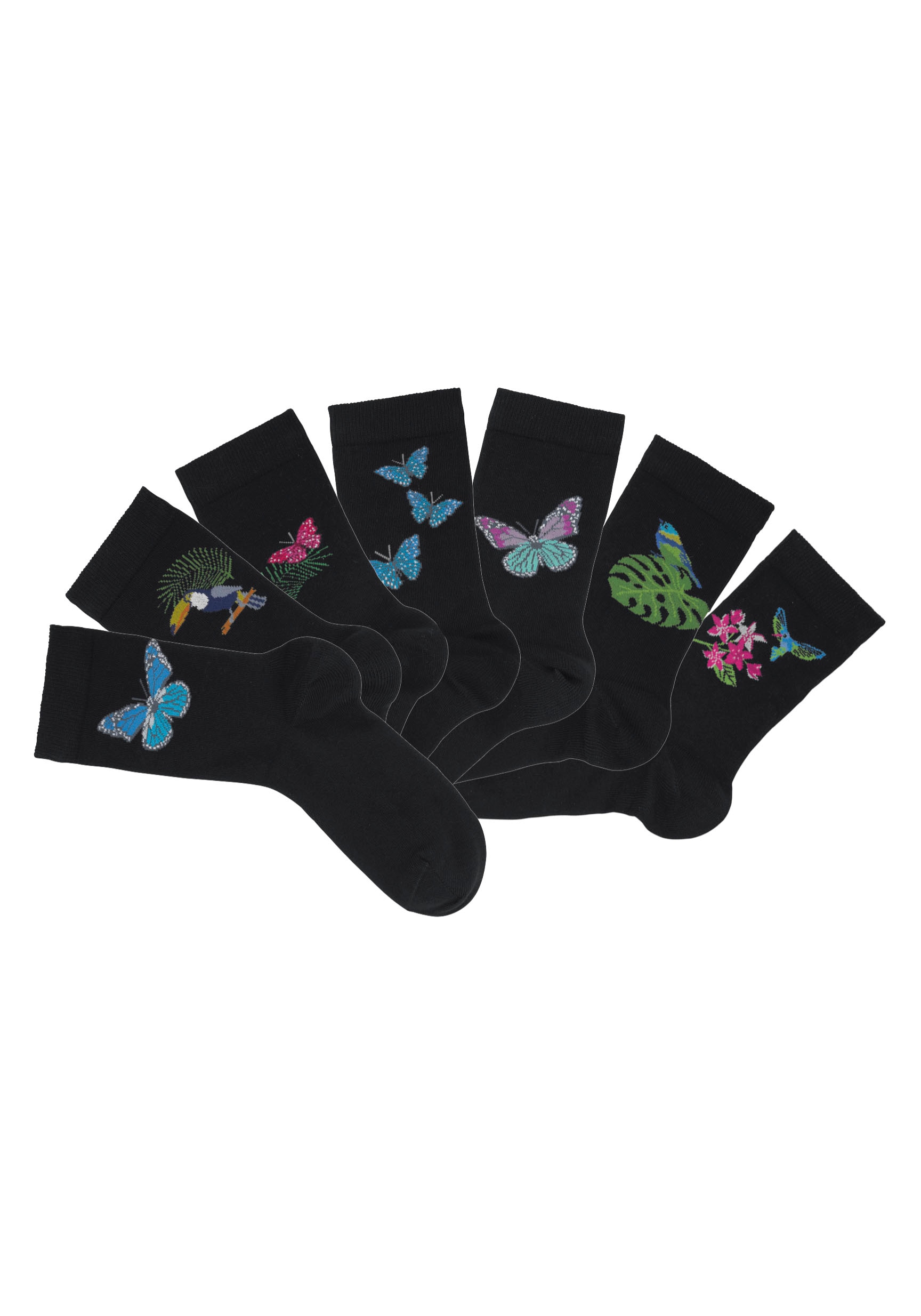 H.I.S Socken Packung, 7 Stk. tlg. mit Schmetterlings- und Vogelmotiven