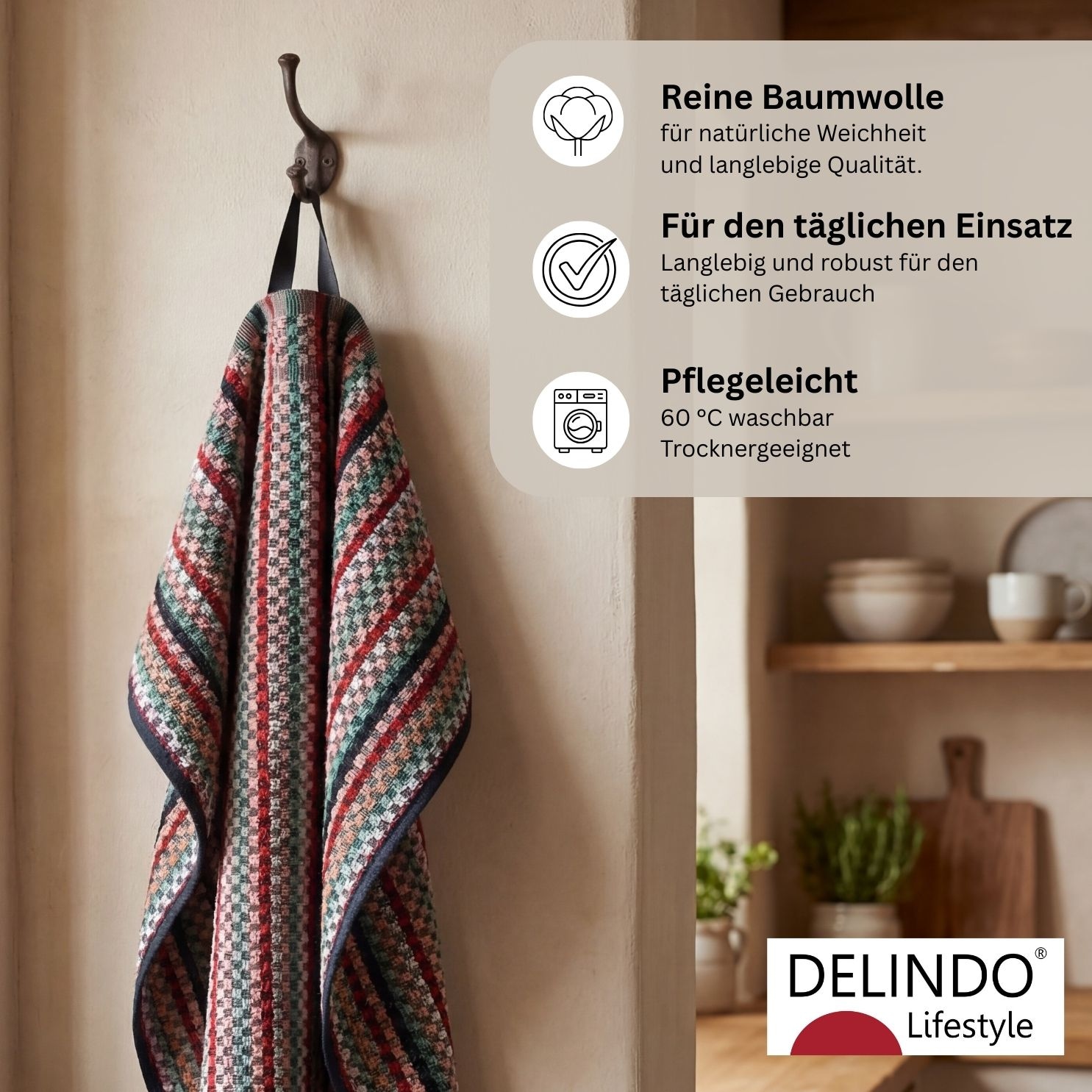Delindo Lifestyle Serviette de bain »Frottier Grubentuch, 50x90 cm« Multicolor kariert aus Baumwolle