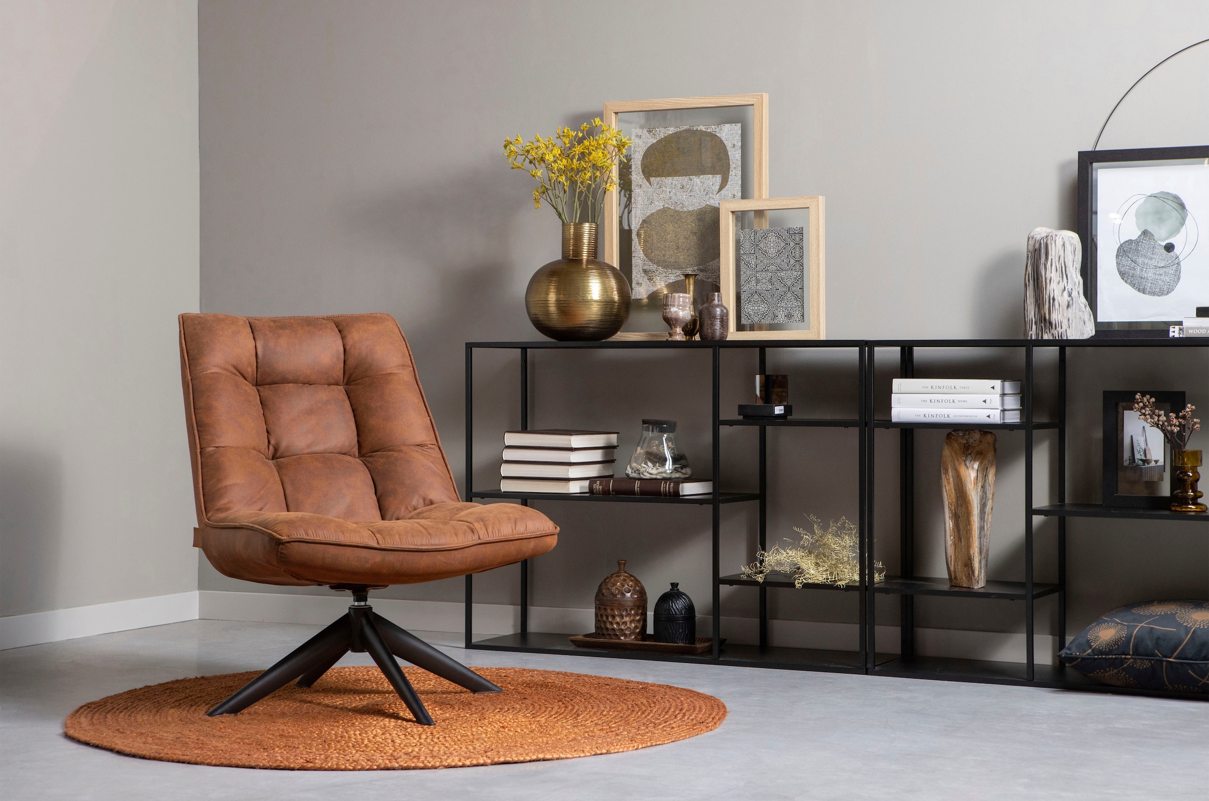 WOOOD Fauteuil pivotant »Jouke mit Kunstleder-Bezug und Drehmechanismus B 70 x T 85 x H 90 cm« Hauteur d'assise 46–42 cm, capacité de charge 140 kg, structure métallique poudrée