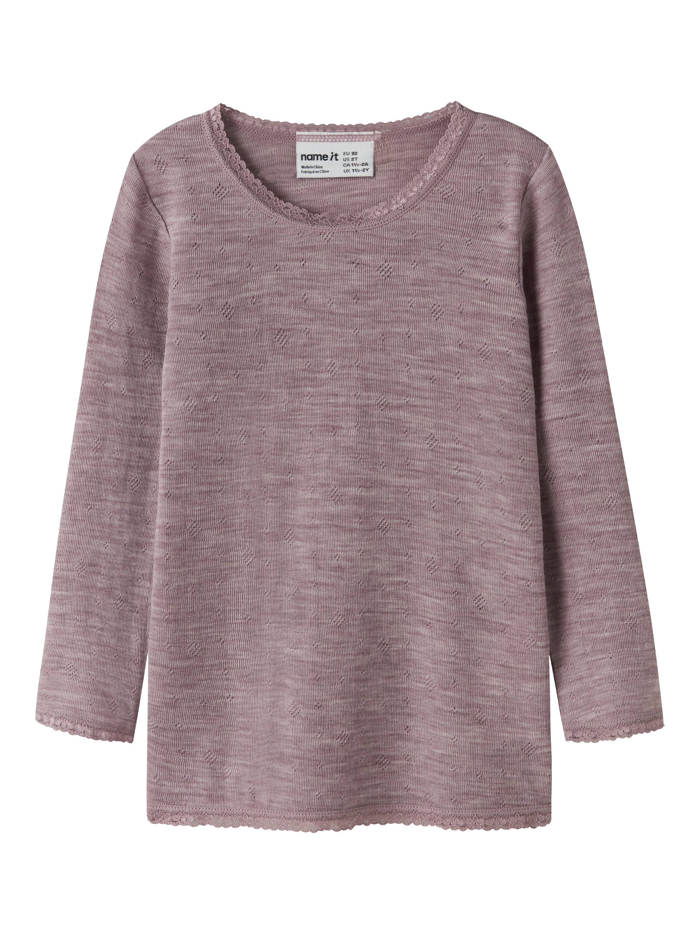 Name It T-shirt à manches longues »NMFWANG WOOL NEEDLE LS TOP SOLID NOOS« en pure laine mérinos
