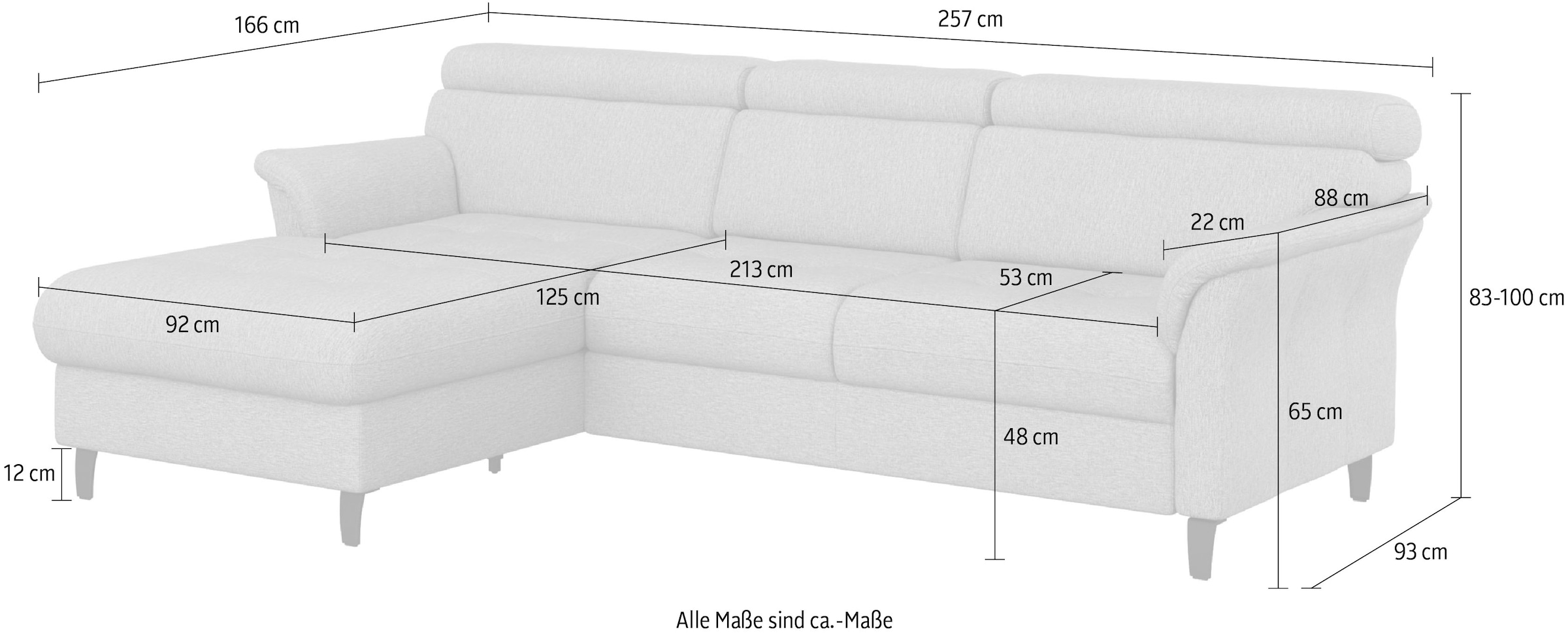 sit&more Ecksofa »Marano L-Form« inklusive Kopfteilverstellung, wahlweise mit Bettfunktion, Bettkasten