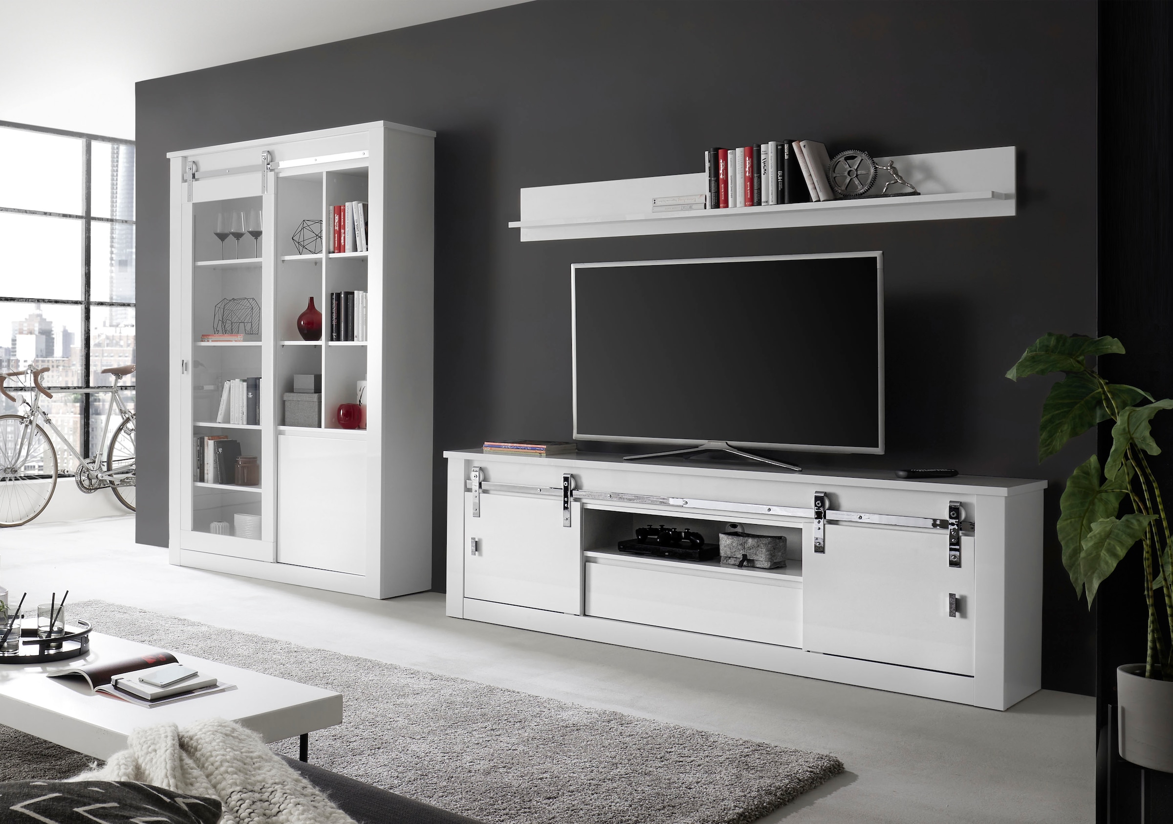 Home affaire Wohnwand »Daytona, moderne Anbauwand, Wohnzimmer-Set in Weiss Hochglanz« Set, 3 Stk. tlg.