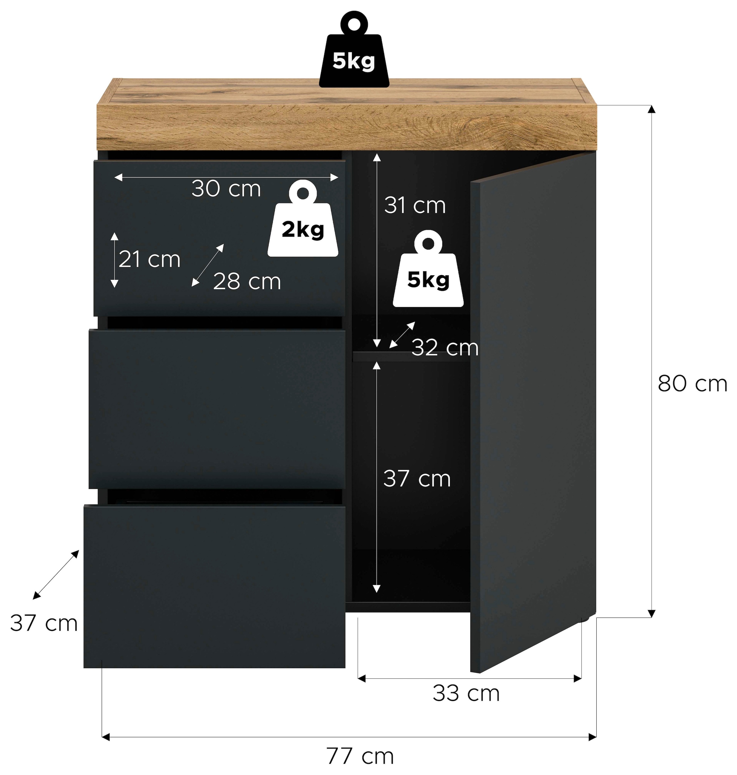 GOODproduct Commode »MAMBO, Breite 77cm, 1 Tür, 3 Schubkästen, push-2-open« 2 farbige Ausführung, in verschiedenen Farben erhältlich, 1 cuis tlg. Kommode, Anrichte, Wohnzimmer, Schlafzimmer