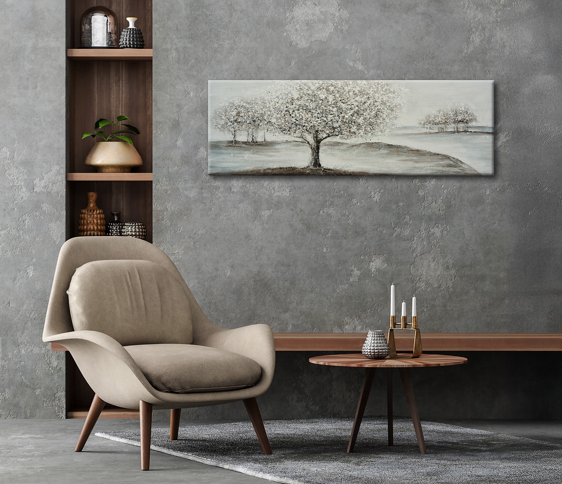 Bönninghoff Peinture à l'huile »handarbeit BÄUME 40x120 cm – Wandbild Kunst Deko modern« Arbre | Images d'arbres | Paysages fabriqué à la main, chaque image est unique