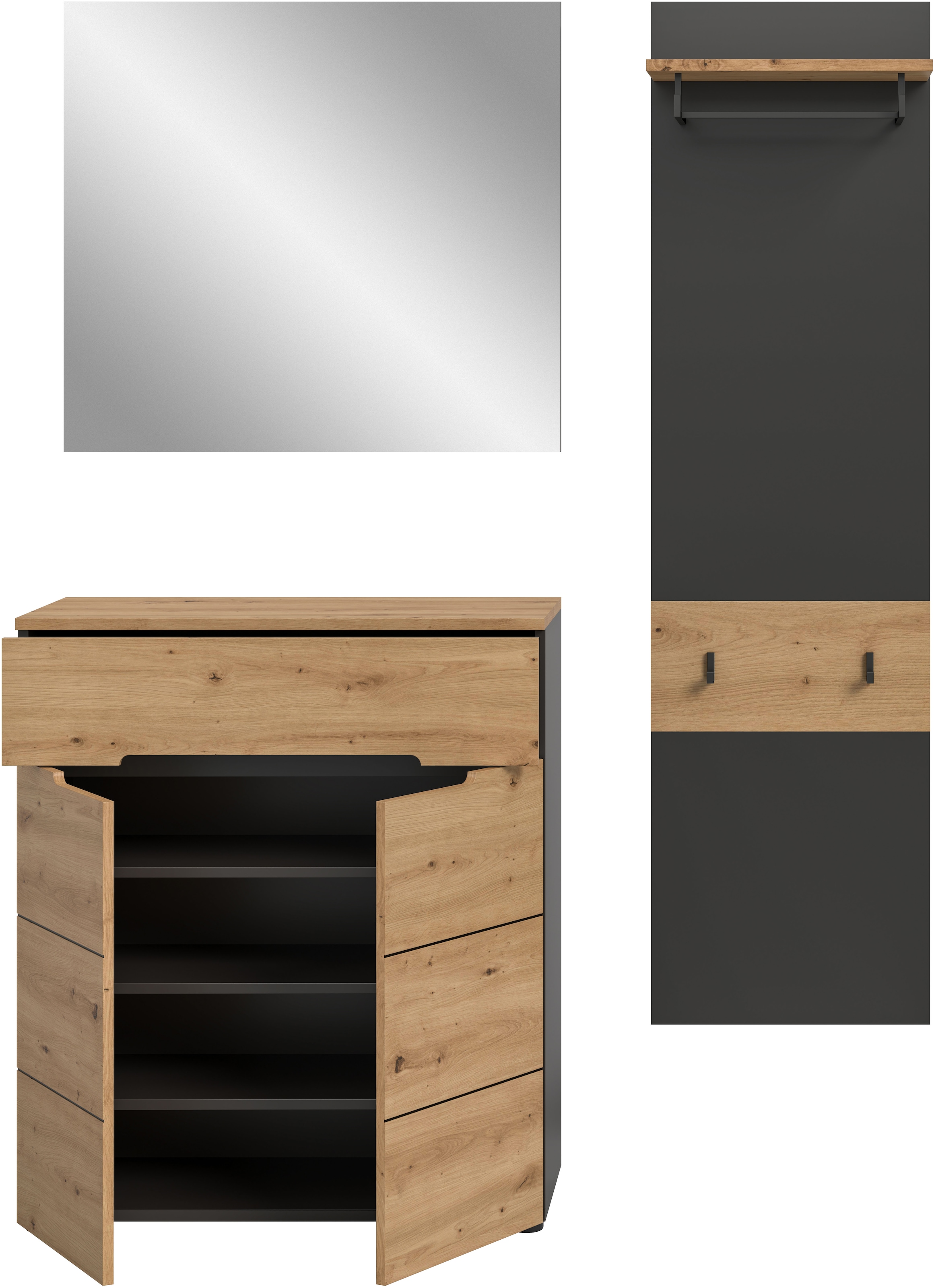 Home affaire Ensemble de vestiaires »REHAT, TOPSELLER!, 3-teilig, Breite 140 cm, individuell erweiterbar« Set, bestehend aus: Kommode, Spiegel und Garderobenpaneel, 3 cuis tlg.