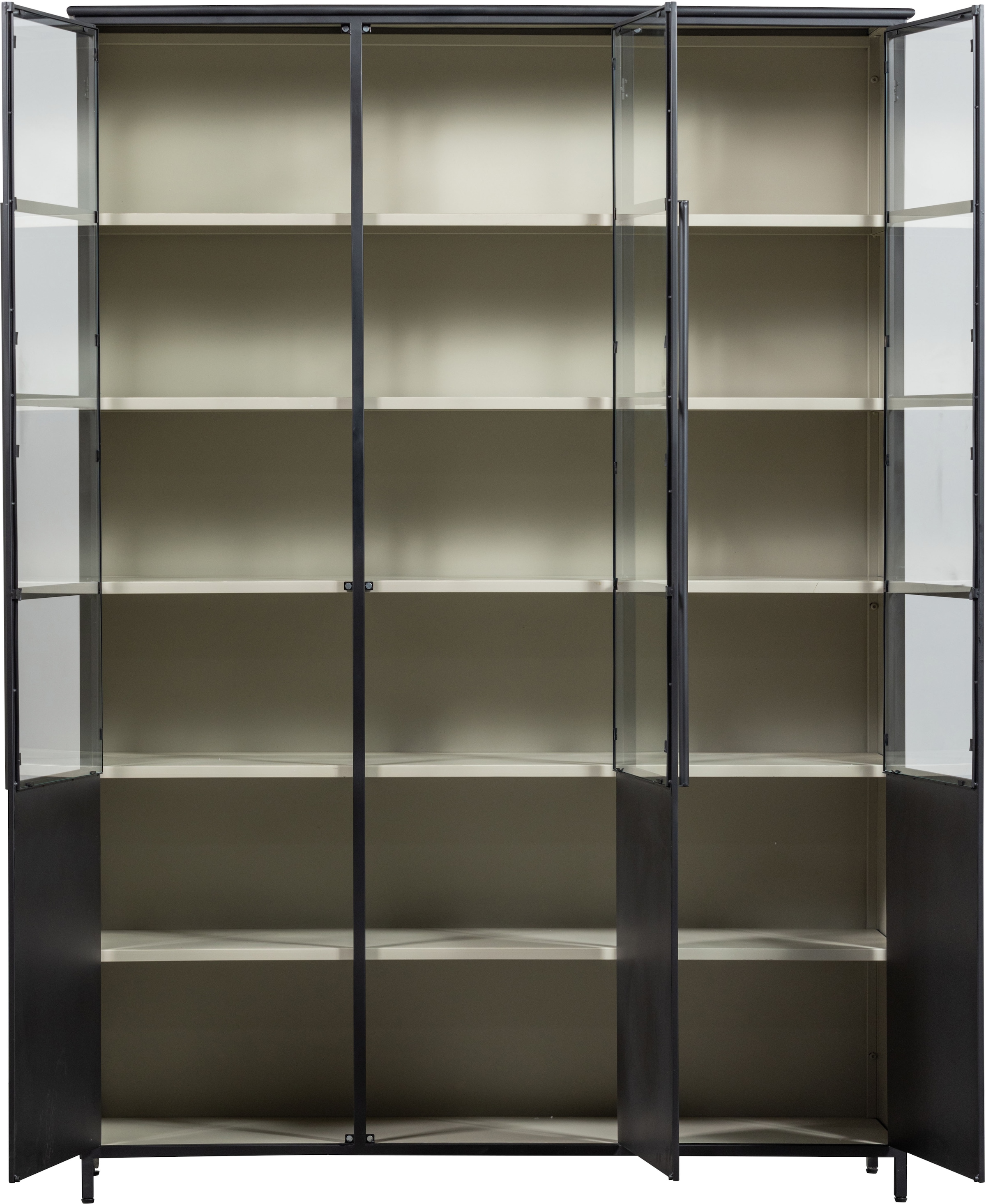 WOOOD Vitrine »Exhibit Metall pulverbeschichtet mit Glastüren H 200 x B 140 x D 42 cm« Tragkraft 20 kg pro Boden, einfach zu montierbar, pfleigleicht
