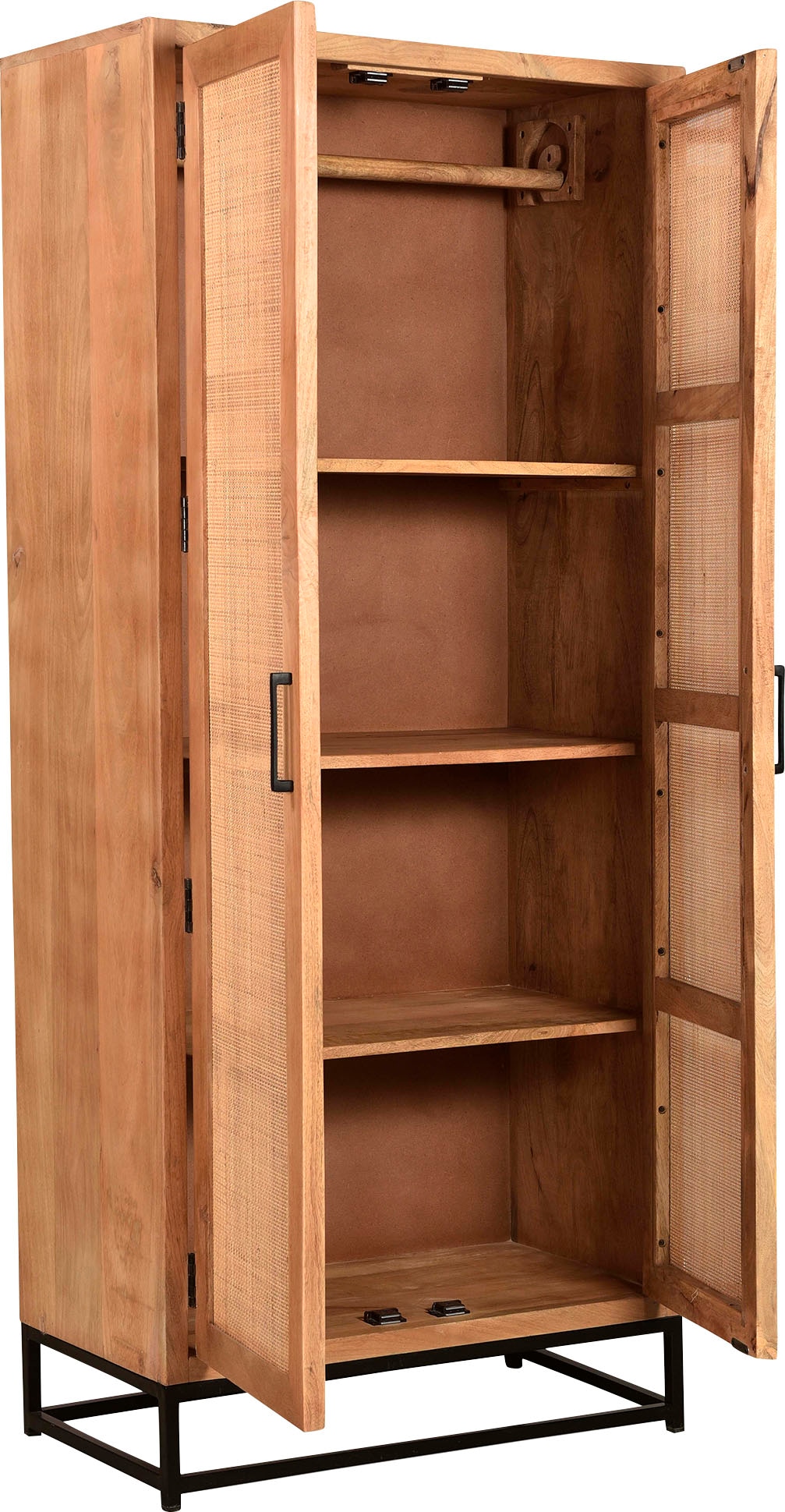 SIT Armoire multi-usages »Auckland aus Mangoholz Garderobenschrank, Rattan-Front & Metallgestell« inserts en rotin tendance pour un charme bohème et rétro naturel