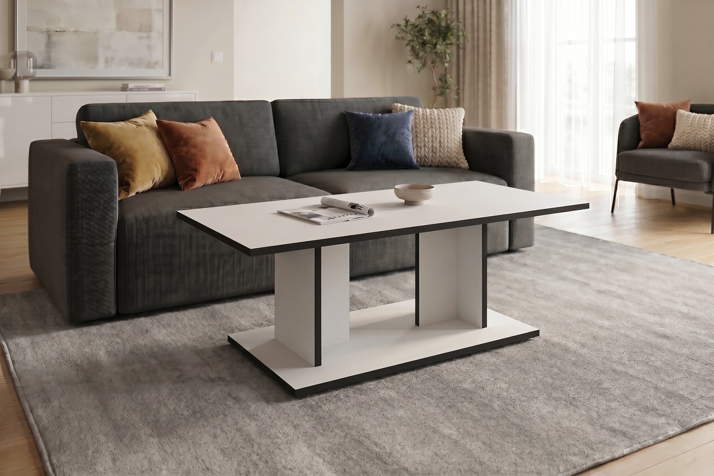byLIVING Couchtisch »TOM« Eiche-Optik oder Weiss, Kante schwarz, Belastbarkeit 40 kg, B: 110 cm