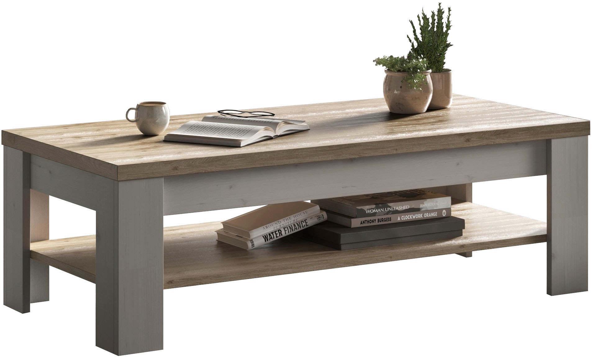 GOODproduct Table basse »Country 110 x 68 cm, Wohnzimmertisch mit Ablageboden,« Sofatisch, zweifarbig, rechteckig, Tischplattenstärke 38 mm