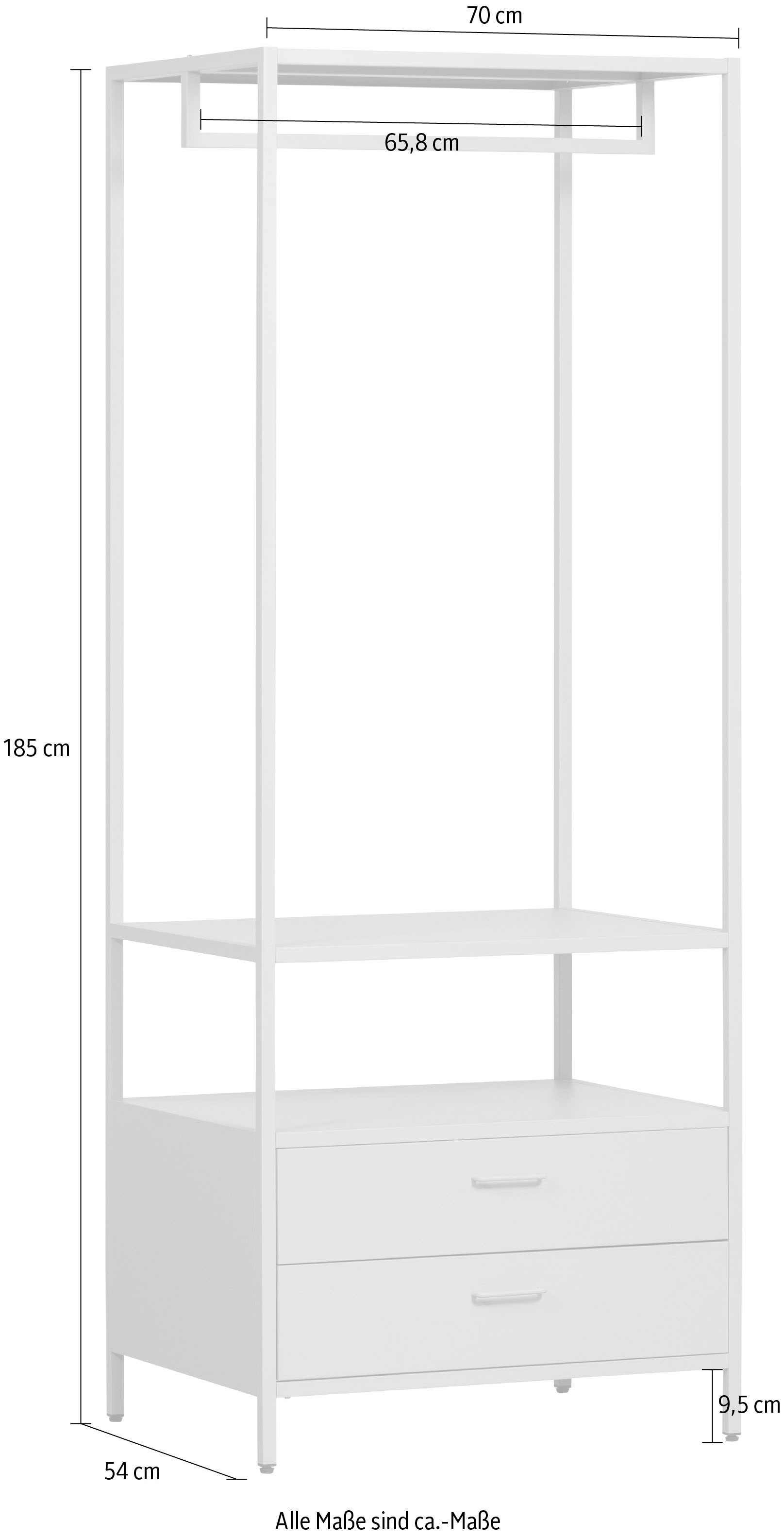 WOOOD Vestiaire compact »Ferris mit offenem Kleiderbereich und 2 Schubladen« Capacité de charge par tiroir 14 kg, version étroite