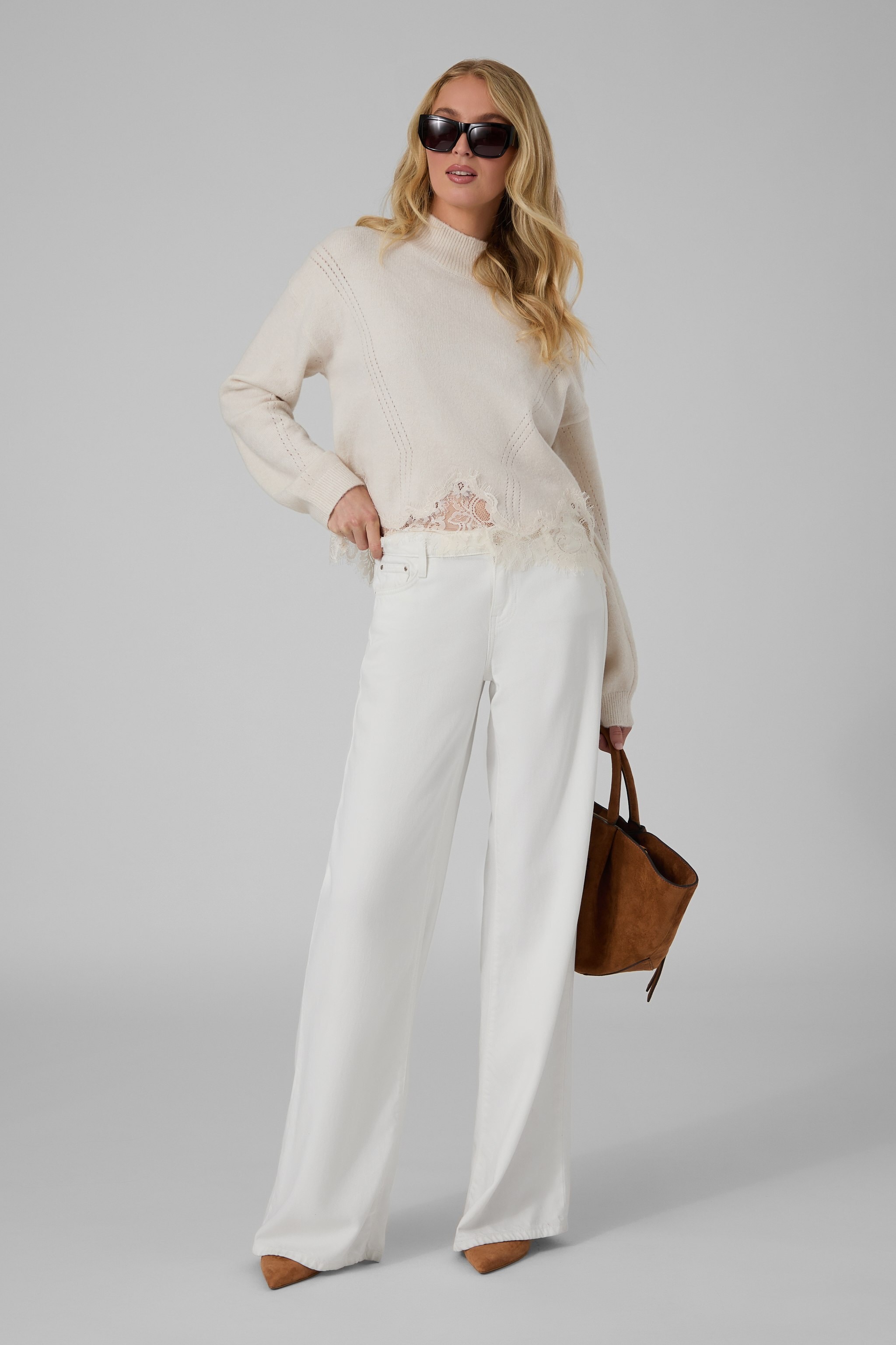 Guess Pull en tricot »LS MN HAYDEN LACE SWTR« mit Woll-Anteil, Spitzenbesatz