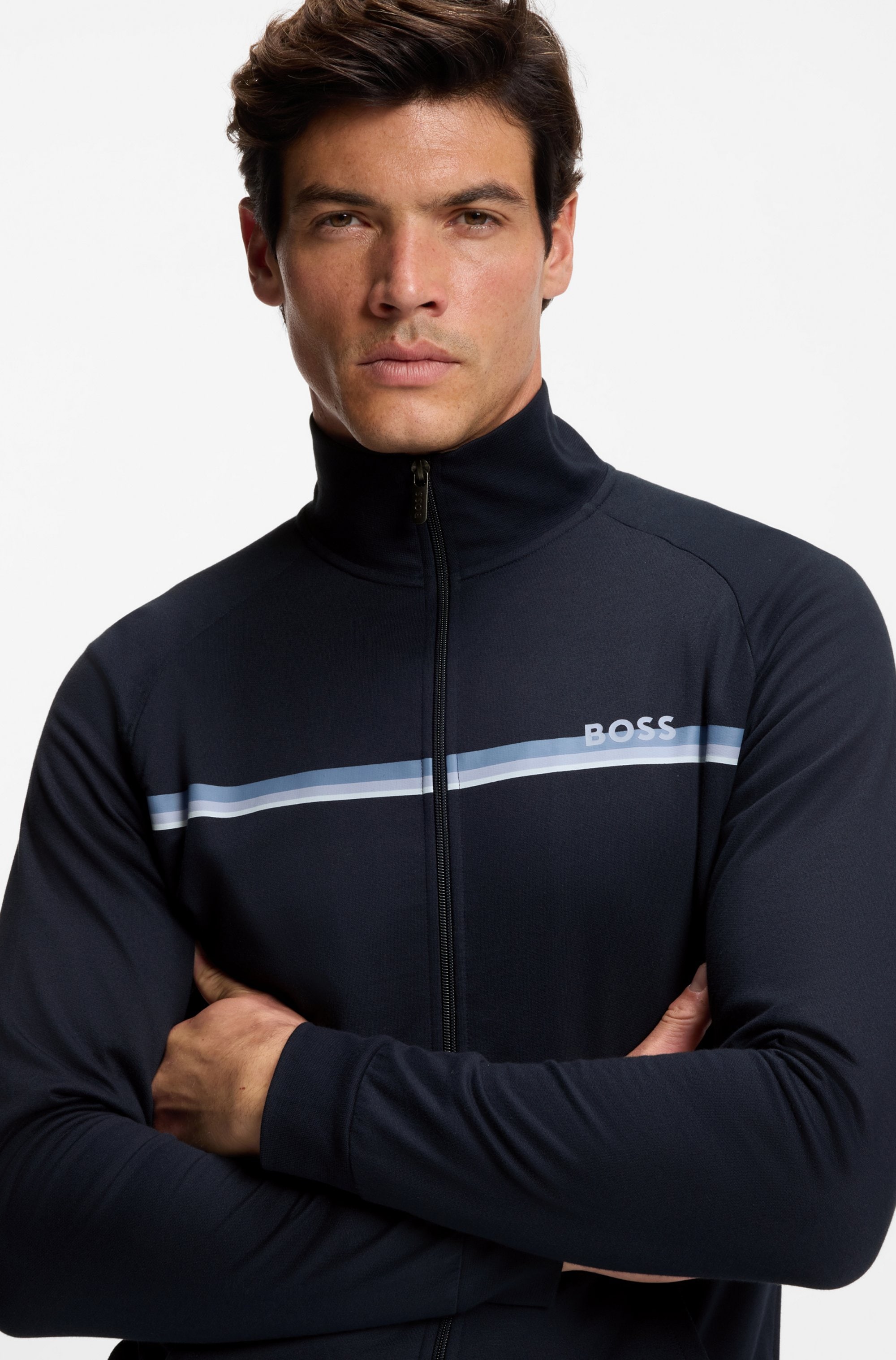 BOSS Veste sweat »Authentic« mit Streifen und Logo, regular fit