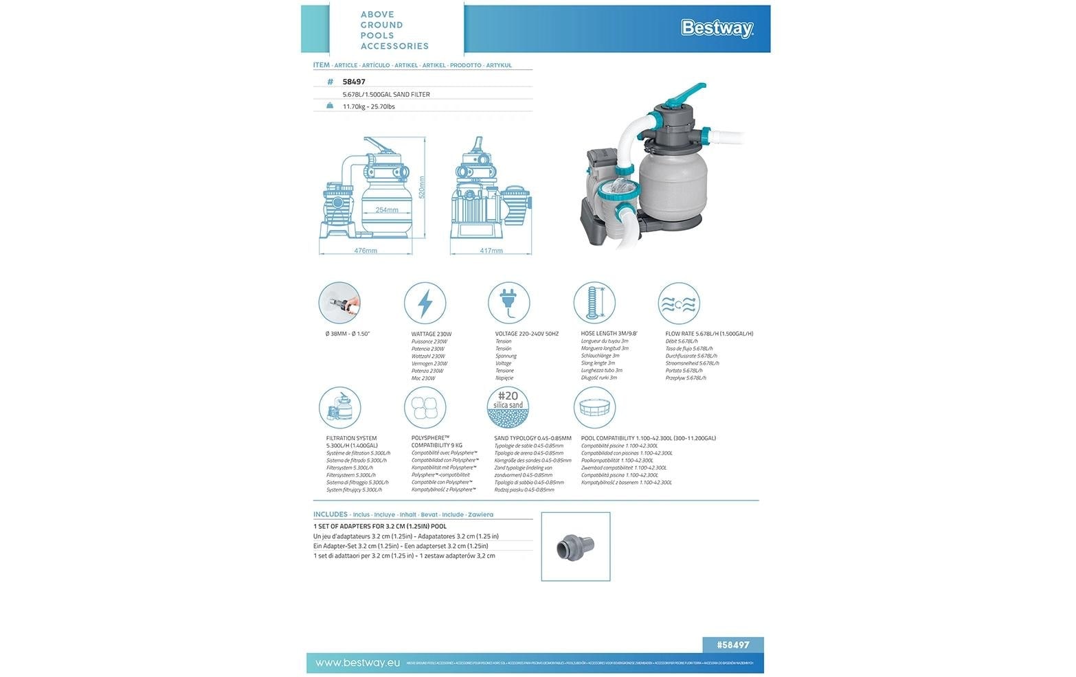 Bestway Système de filtration à sable »6056 l/h« Sandfilterset für Aufstellpools