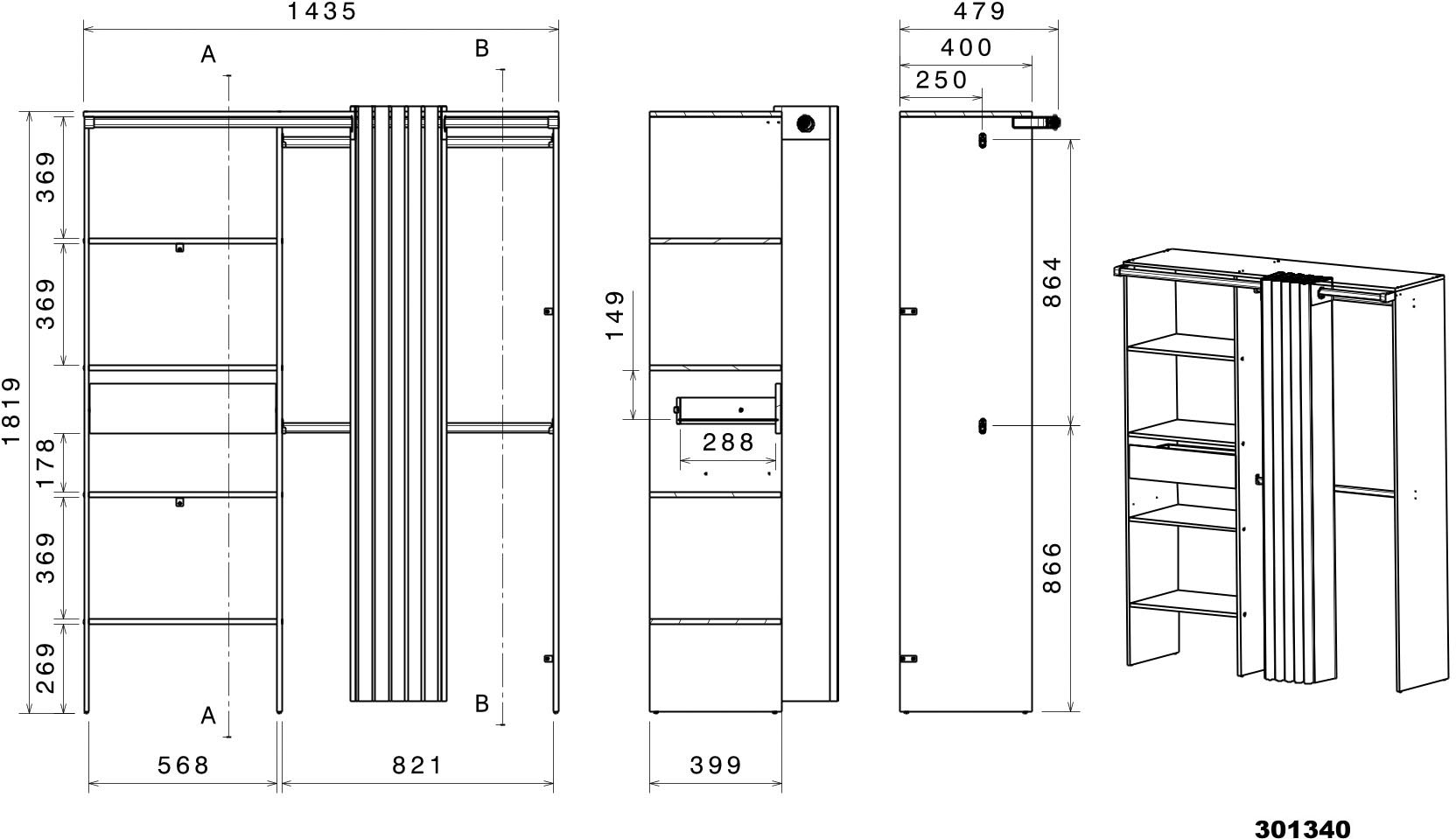 Parisot Armoire multi-usages »Bari 2« Packung, 1 cuis tlg.