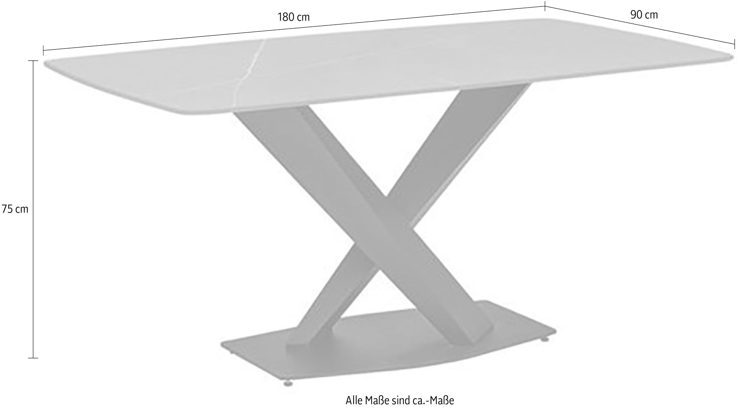 Stolkom Table de salle à manger »Ventura Esszimmertisch Keramik, Esstisch Keramik BxHxT 180x75x90 cm« Keramikoberfläche abgerundete Ecken, Metallgestell schwarz matt