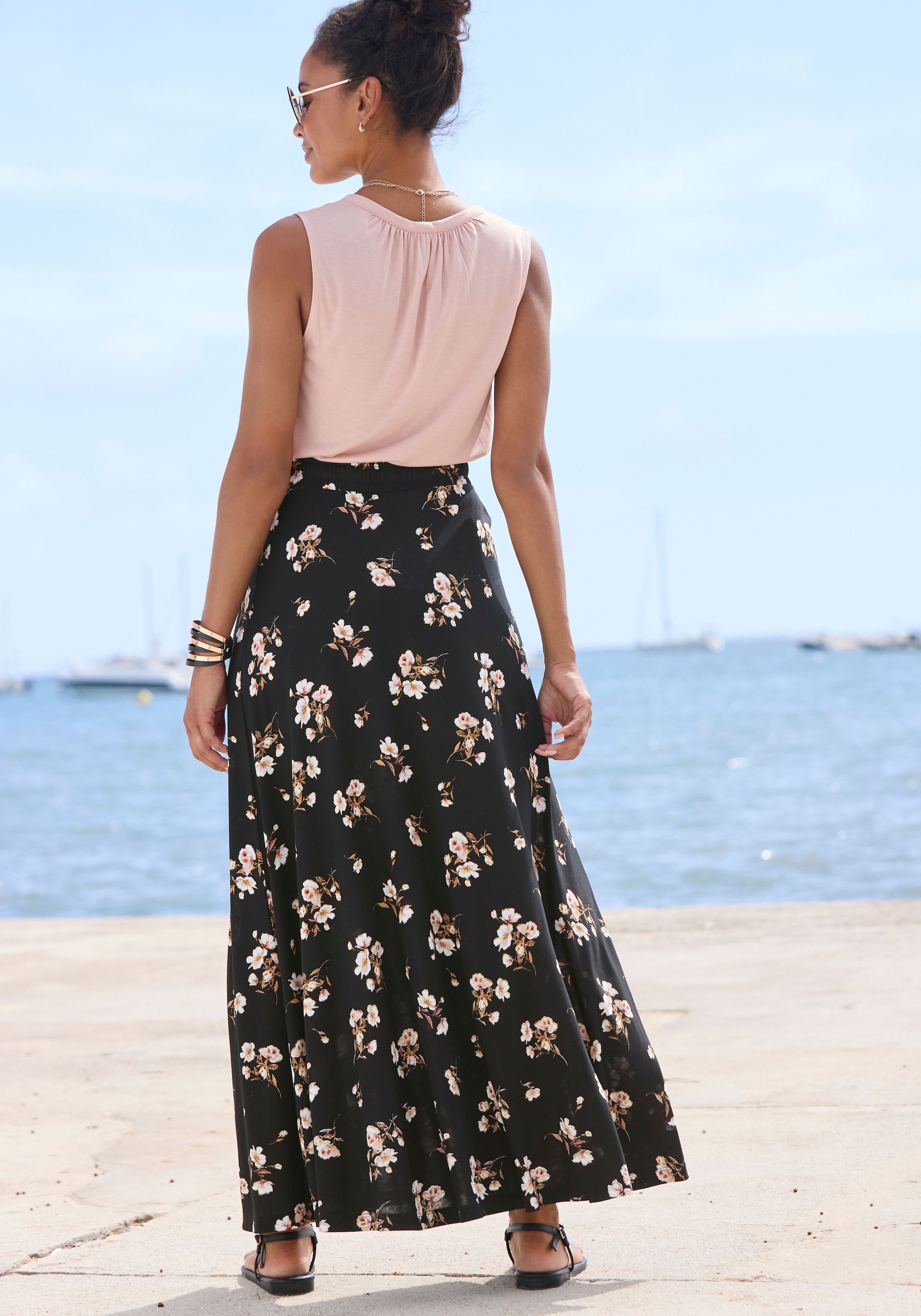 Vivance Maxi jupe aus Viskosejersey, langer Sommerrock mit Alloverdruck und Schlitz