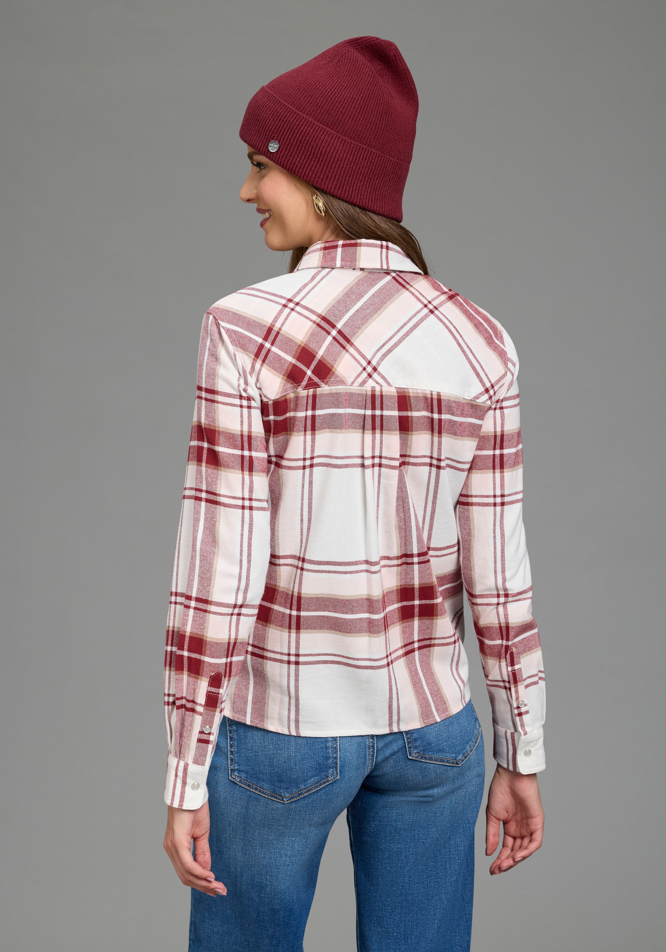 Laura Scott Blouse chemise style décontracté, motif à carreaux, en coton flanelle tout doux