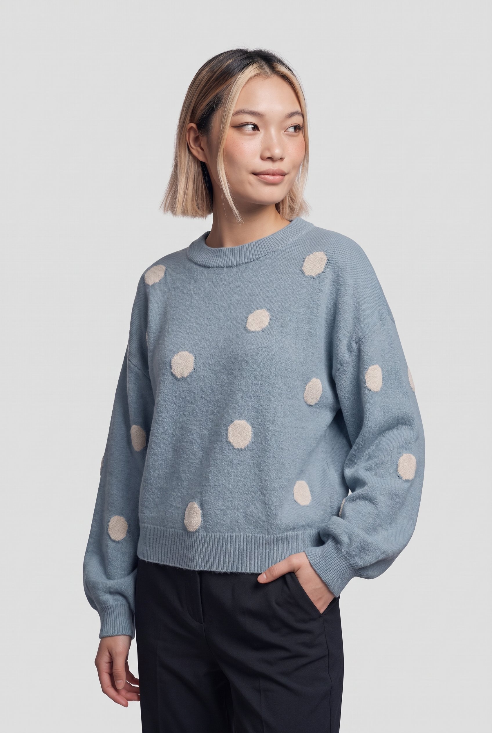 ONLY Pull en tricot »ONLRICA LS DETAIL O-NECK CC KNT« mélange de matériaux, coupe régulière