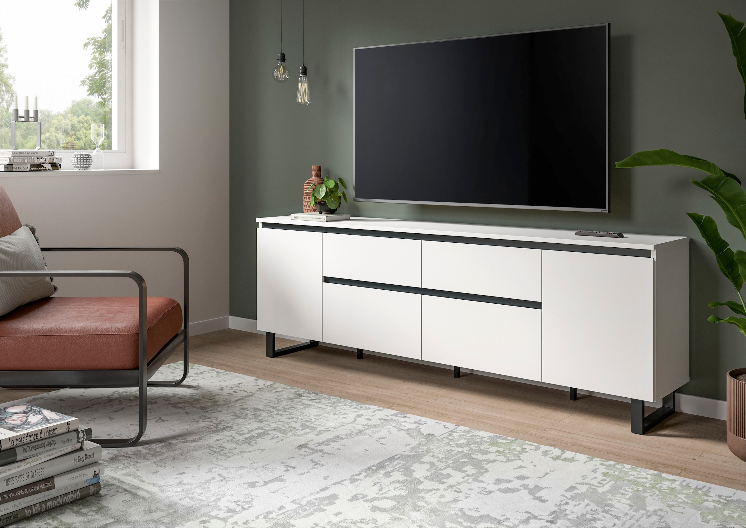 Home affaire Table basse »TOMA, 188cm breit, Metall-Kufen-Fuss, 2 Türen, 2 Schubkästen,2 Klappen« TV-Lowboard, Mediaschrank, Mediaboard, TV-Schrank, Schrank, Board