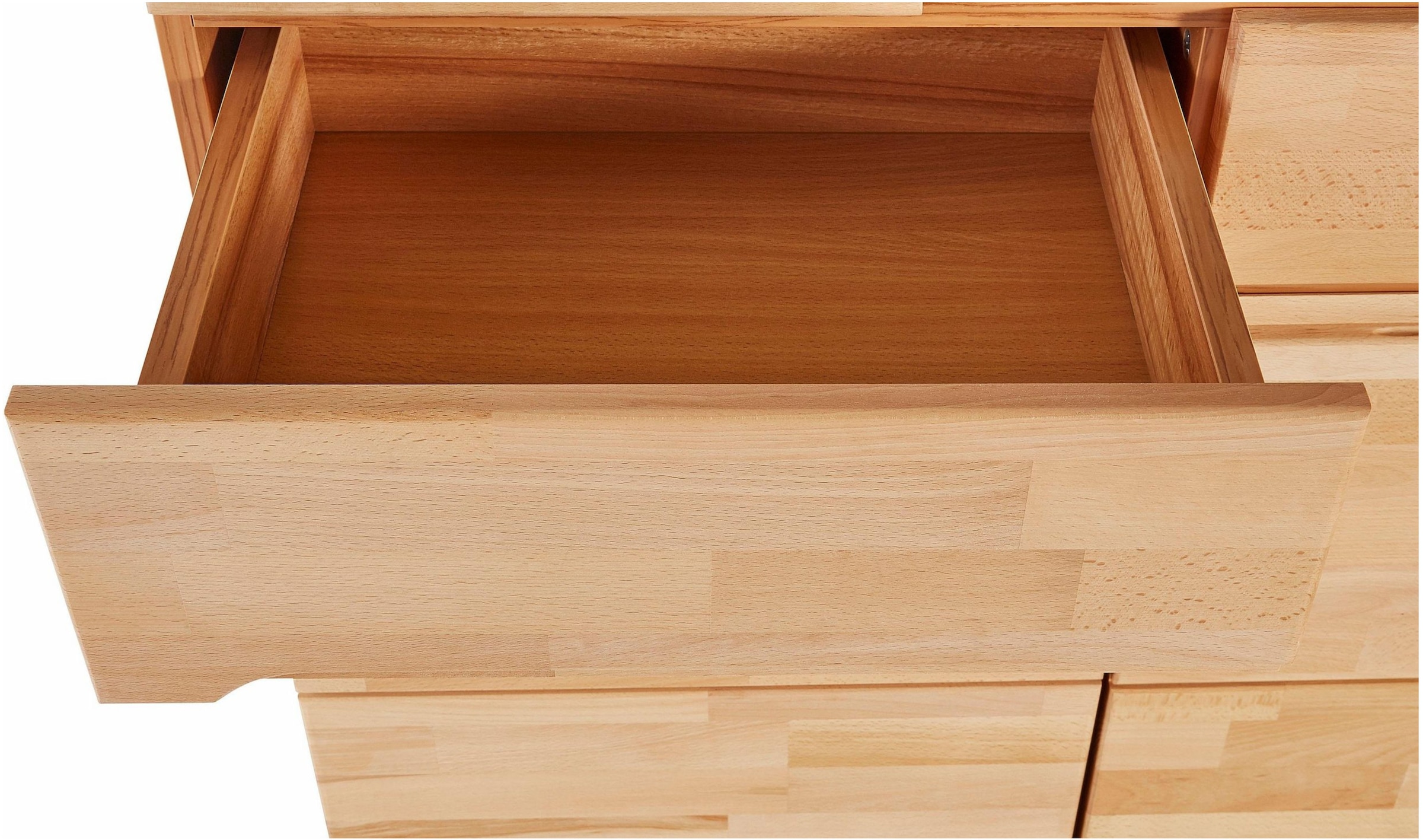 GOODproduct Sideboard »VETRO Teilmassiv, Fronten Massivholz, Wohnzimmer, Stauraum,Griffmulde« B/T/H:199/40/85cm, 4Schubladen, 8 geschlossen Fächer, Stauraum