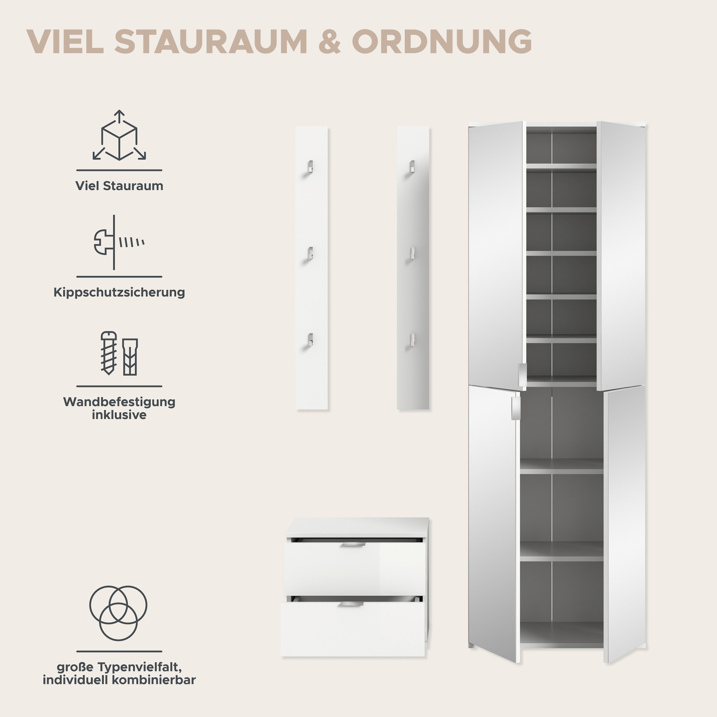 Home affaire Garderoben-Set »Trondheim, Garderobenset 3-tlg. Breite 128 cm,« 3 Stk. tlg.