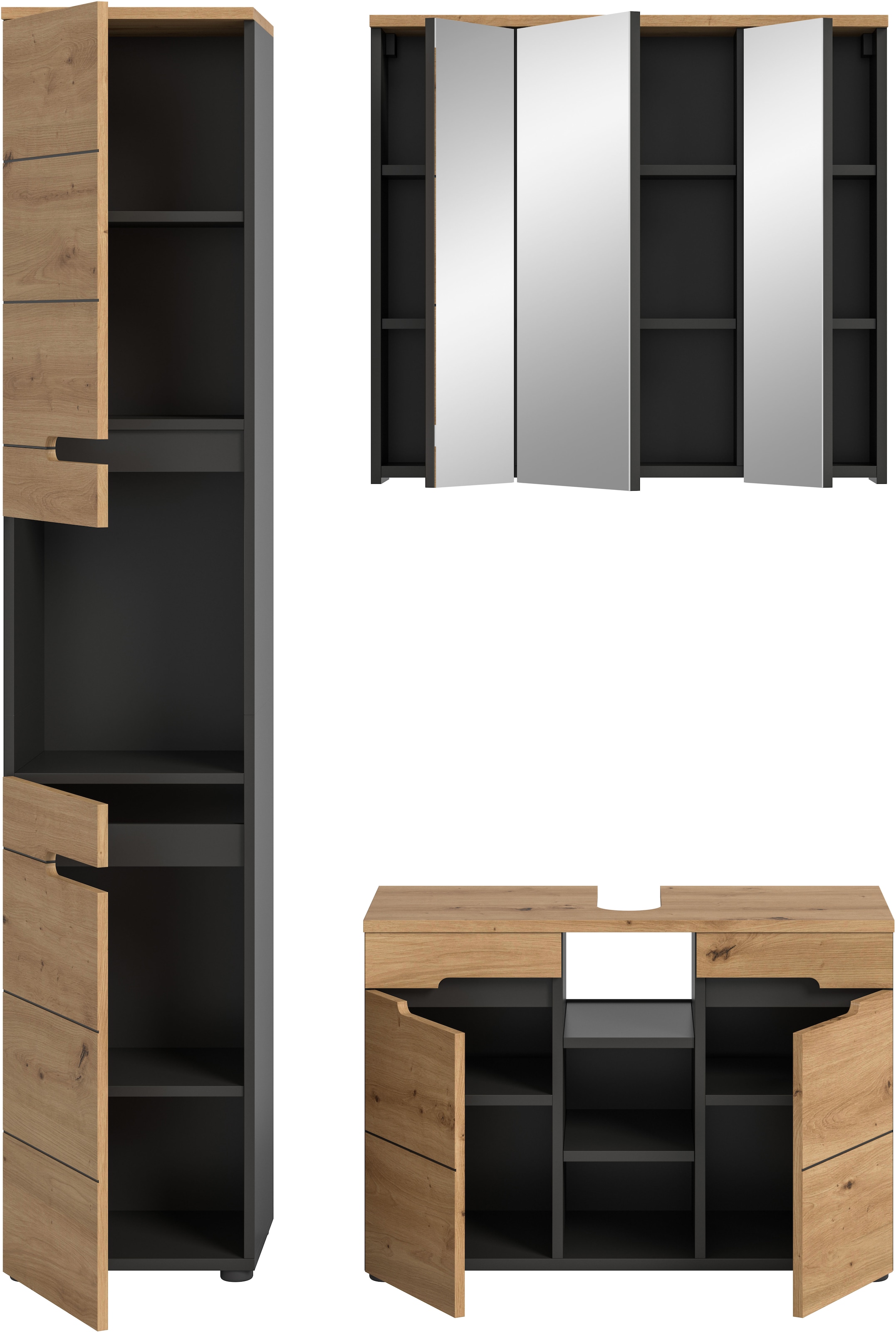 INOSIGN Badmöbel-Set »REHAT, 3-teilig, Breite 133 cm, mit grifflosen Fronten, bestehend aus:« 3 Stk. tlg.