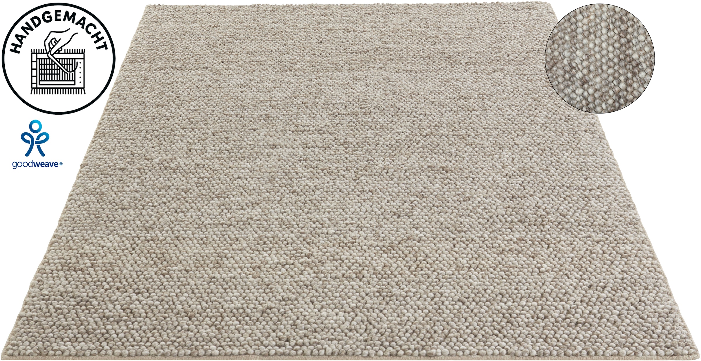 LeGer Home by Lena Gercke Tapis en laine »Ainhoa, handgewebt, Wolle« Rectangulaire 12 mm Höhe uni, laine, tapis, salon, chambre, salle à manger