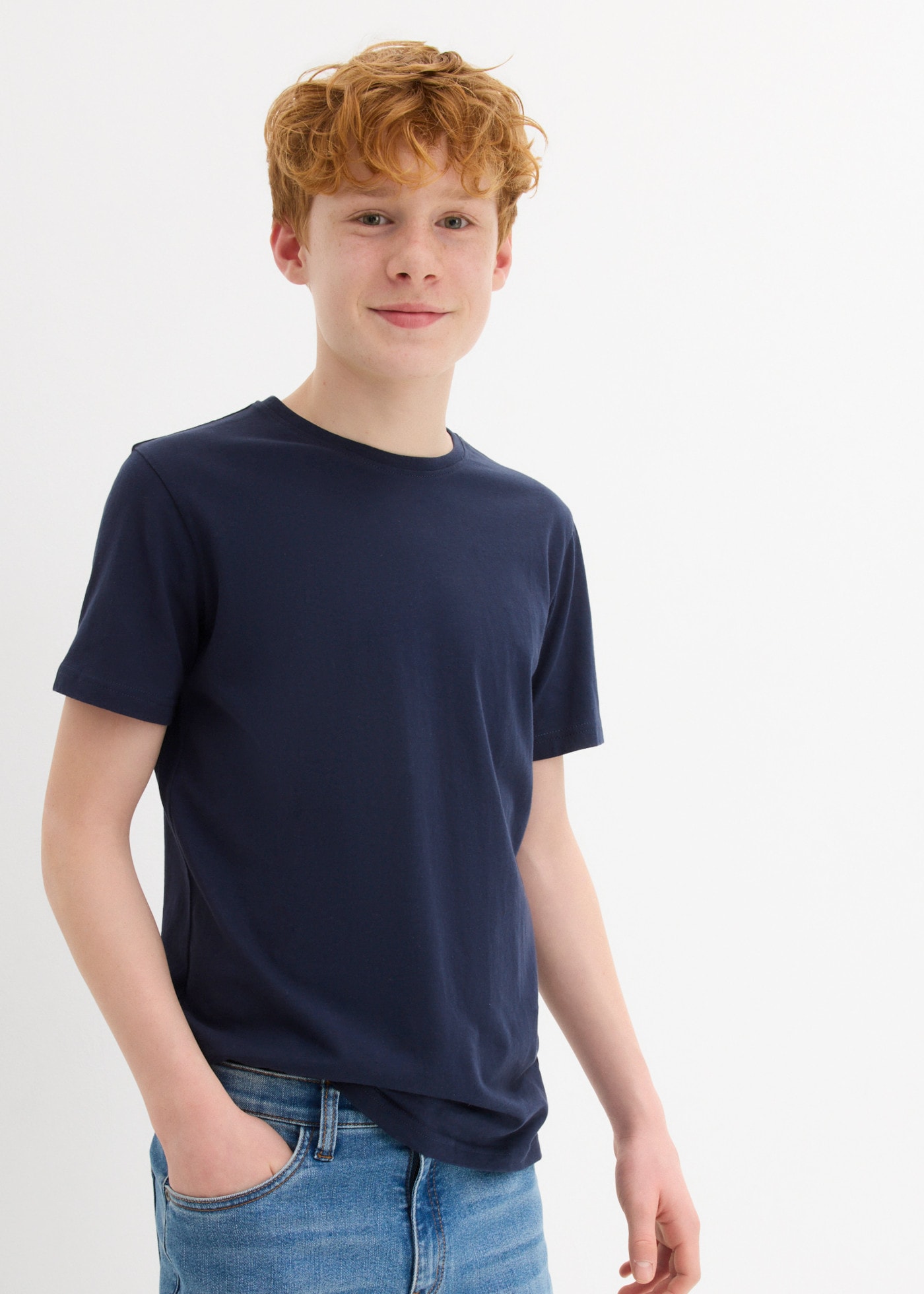 bonprix T-shirt Paquet, lot de 3,  en coton doux pour la peau, col rond, manches courtes