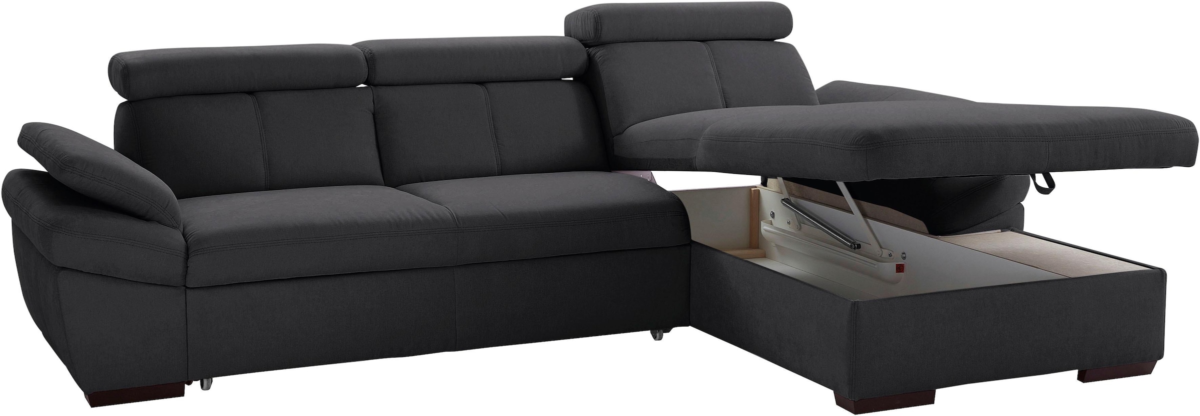 exxpo - sofa fashion Ecksofa »Salerno, inkl. Arm-& Kopfteilverstellung, bequem, Breite 280cm, L-Form« wahlweise mit Bettfunktion und Bettkasten, tolle Detailverarbeitung