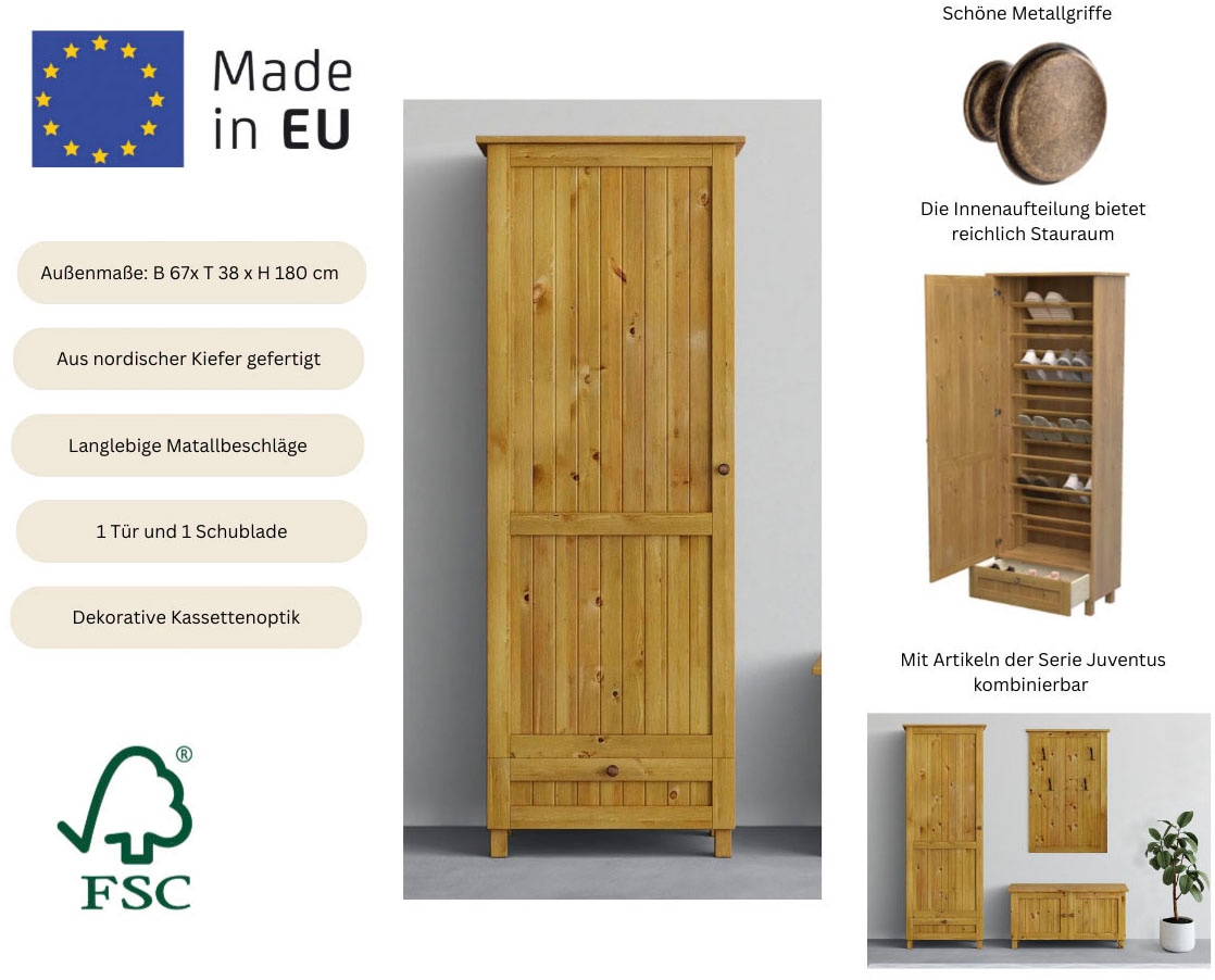 GOODproduct Schuhschrank »Juventus« 1 Stk. tlg. aus massiver Kiefer, Breite  67cm , Höhe 180 cm