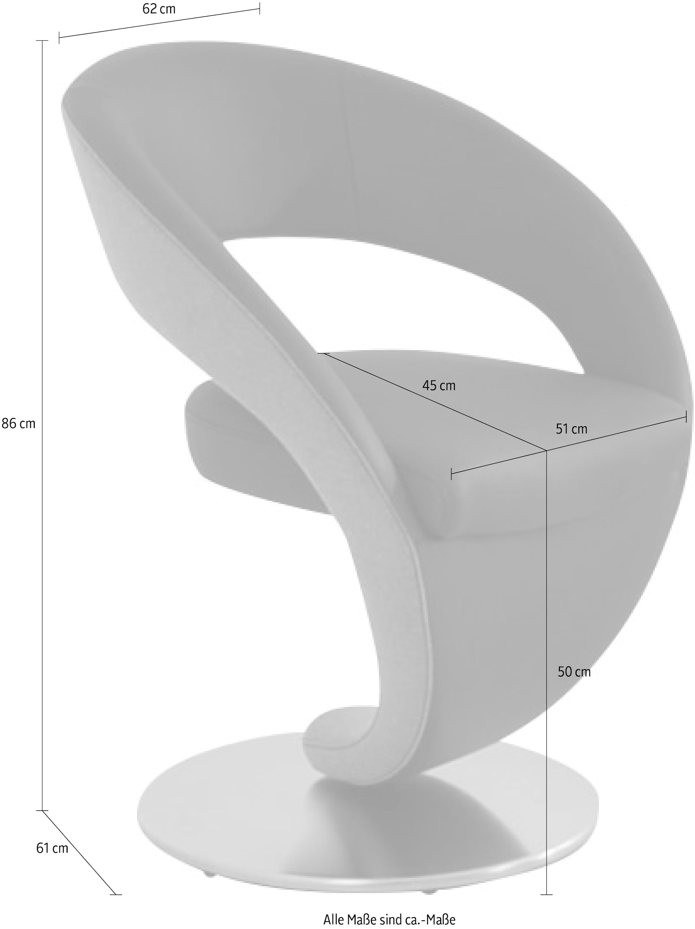K+W Komfort & Wohnen Chaise de salle à manger »Wave, Drehstuhl« () Fauteuil pivotant design, plateau tournant en métal aspect inox, combinaison de couleurs