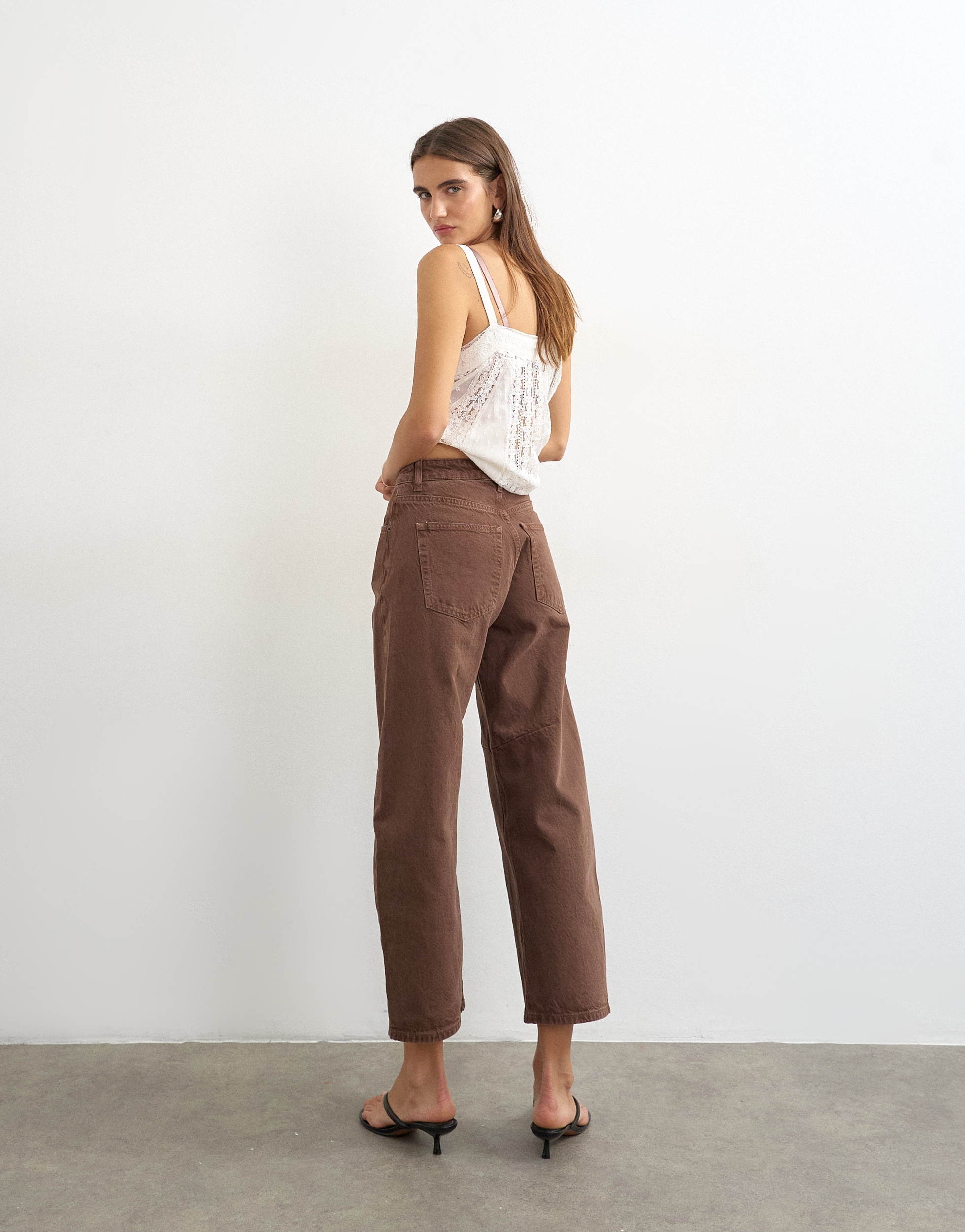 TOPSHOP Jeans large »TSBARREL HR DENIM JEANS BROWN NOOS« Coton, coupe baril, taille haute