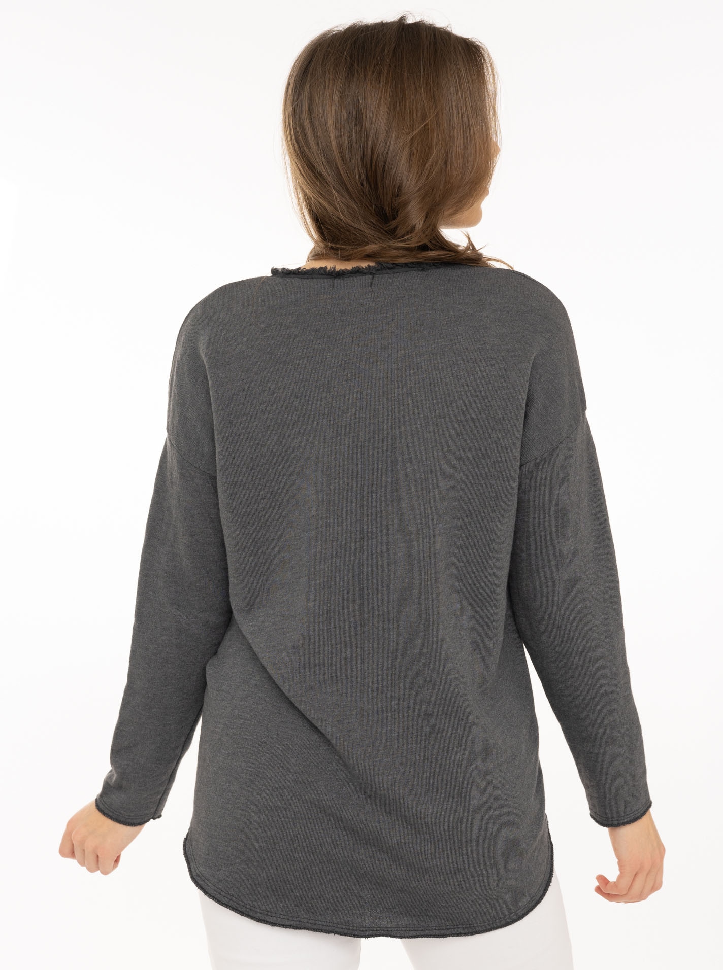 Zwillingsherz Sweat-shirt »"Positive Mind"«, encolure en V effilochée, look usé, manches longues, inscription
