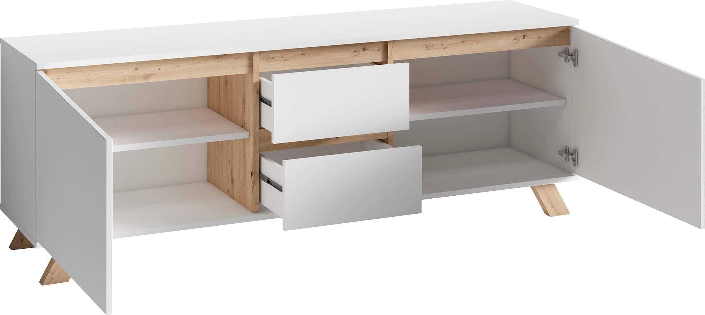 Home affaire Table basse »Valentin« 160cm TV Board mit 2 Türen und 2 Schubkästen in modernem Skandi Design