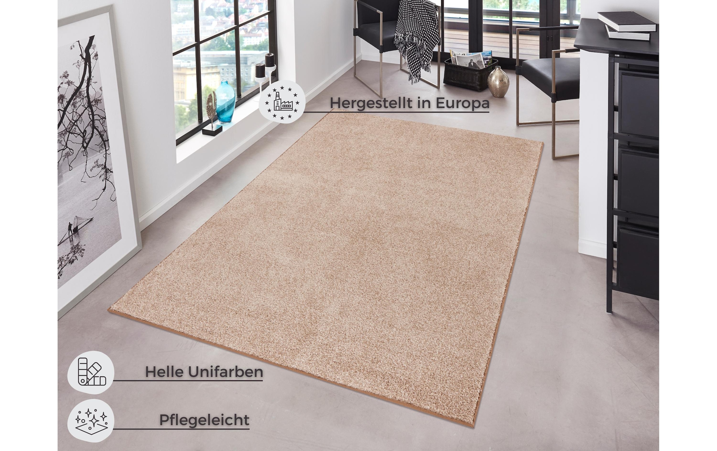 HANSE Home Teppich »Pure 100  Kurzflor« rechteckig 13 mm Höhe Kurzflor, uni, umkettelt, Läufer, Wohnzimmer, Kinderzimmer, Flur