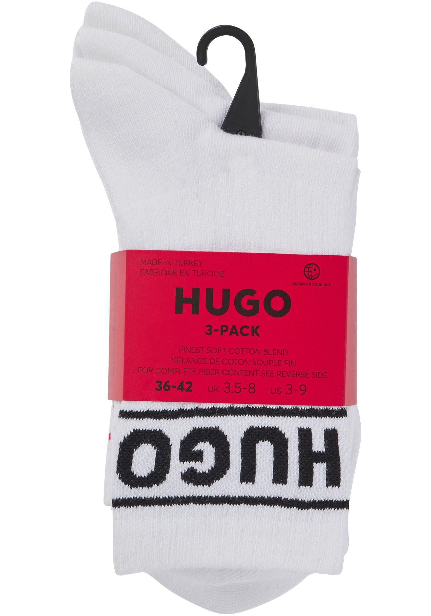 HUGO Underwear Freizeitsocken »3P QSRIB SPORTY CC W« Packung, 3er, 3 Paar tlg. mit kontrastfarbenem Logodetail