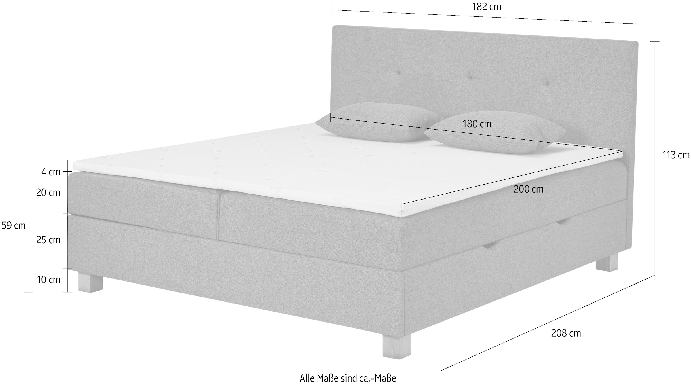 Home affaire Lit de boxe »Oyré inkl. Bettkasten, Topper und 2 gratis Kissen, 180x200 cm« mit Holzfüsse in eichefarben