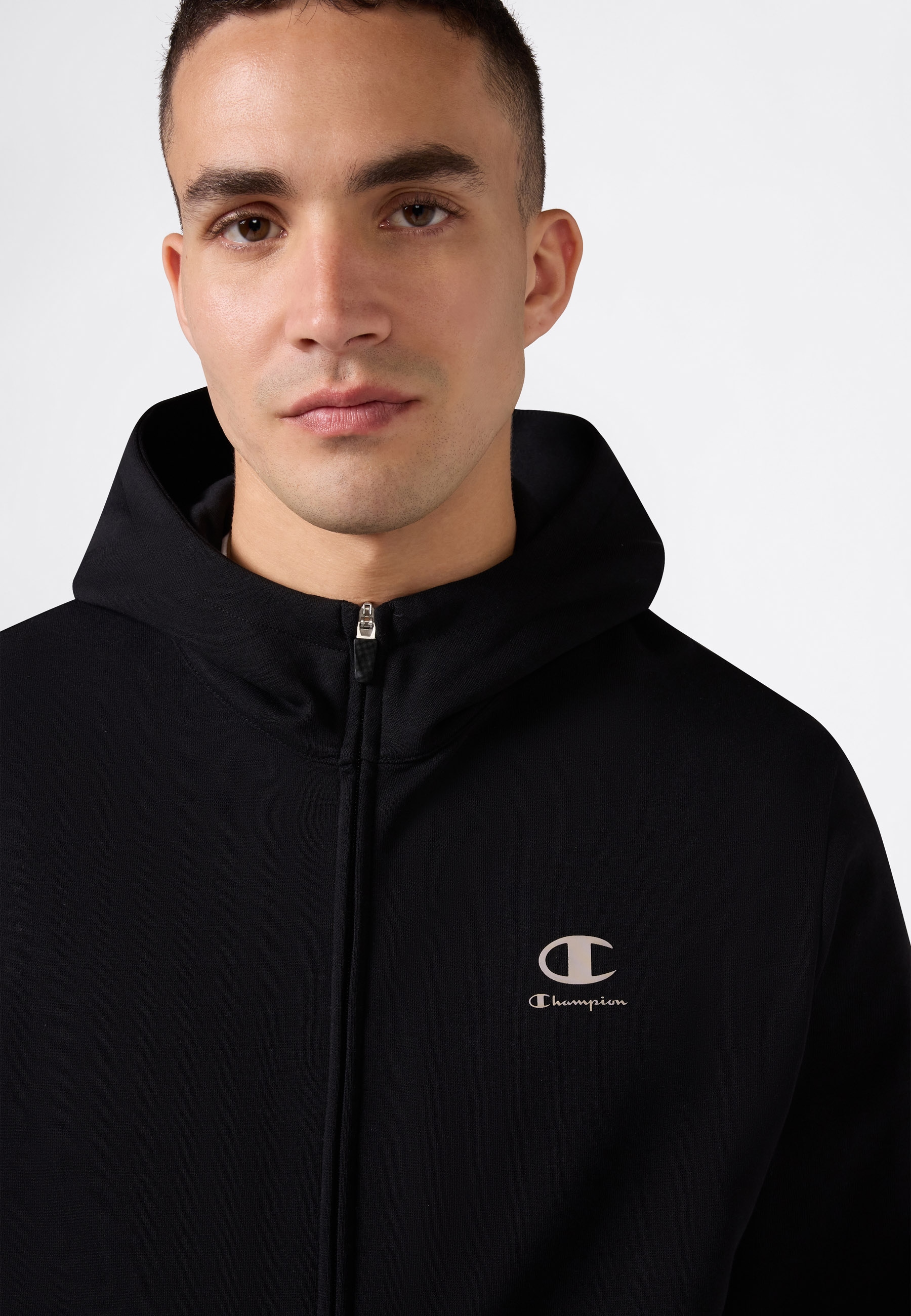 Champion Sweatjacke mit Kapuze, formstabile Optik, aus Baumwollmischung