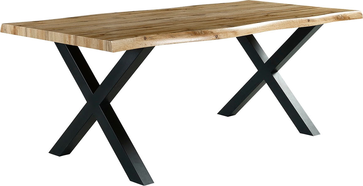 Jockenhöfer Gruppe Table de salle à manger »Marlon« geschwungene Baumkantenoptik und schwarzes Untergestell