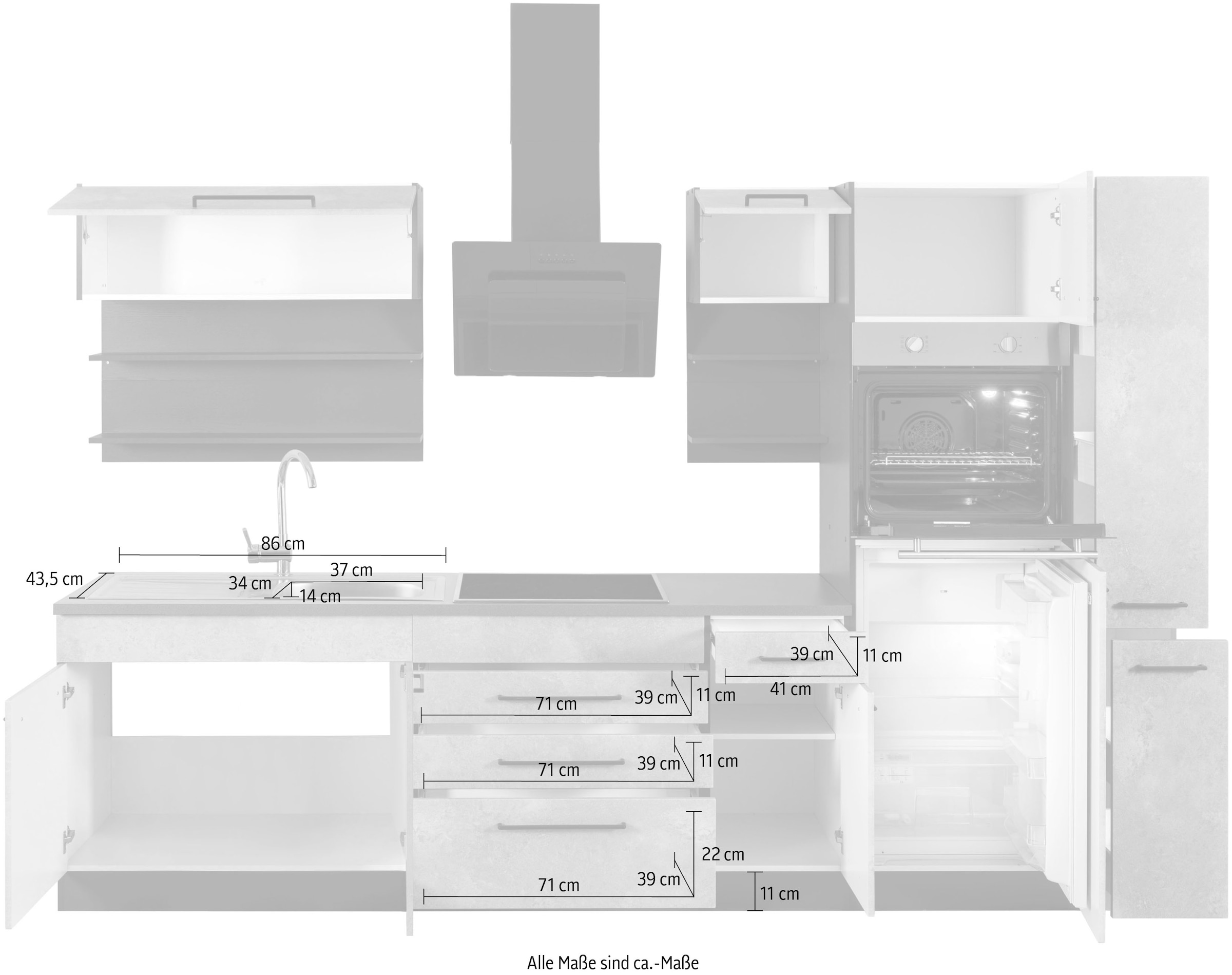 KOCHSTATION Kitchenette »KS-Tulsa« sans appareils électriques, largeur 320 cm, poignées métalliques noires, façades MDF