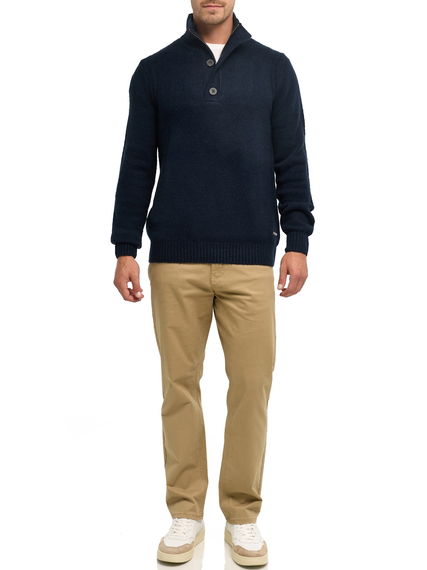 Indicode Strickpullover »INVestdale ½ placket« Materialmix, regular fit