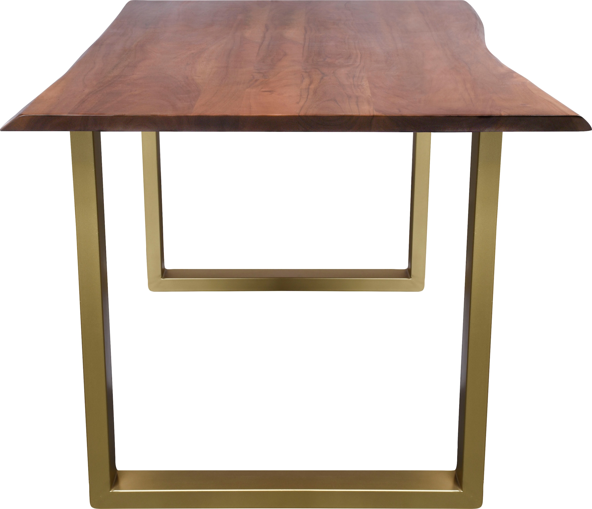 SIT Esstisch »160x85 cm Akazie Baumkante Nussbaum Messinggestell« Natürliche Baumkante aus Akazie mit elegantem Messing-U-Gestell