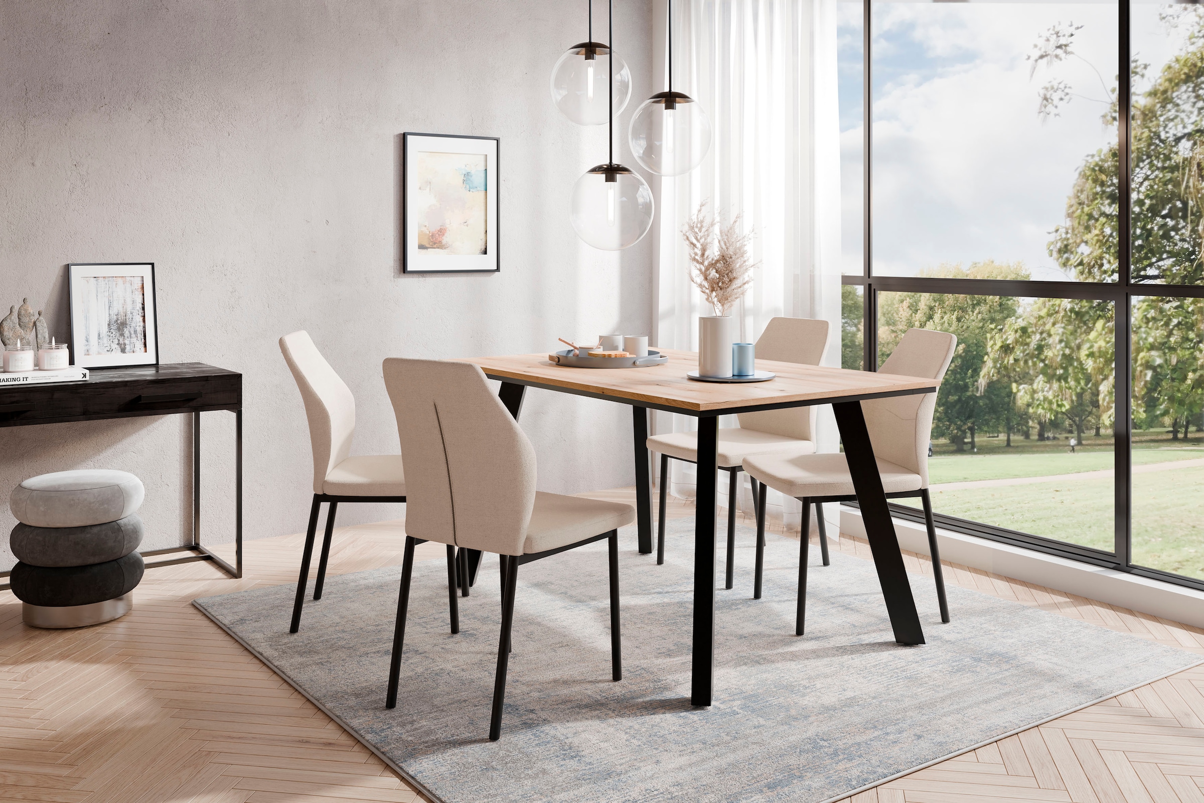 GOODproduct Essgruppe »Genf Tischgruppe, Esstisch plus 4 Stühle« Set, Otto's DAUERTIEFPREIS, 5 Stk. tlg. Küchentisch, 4 Stühle, moderne Tischplatte in eiche/schwarz